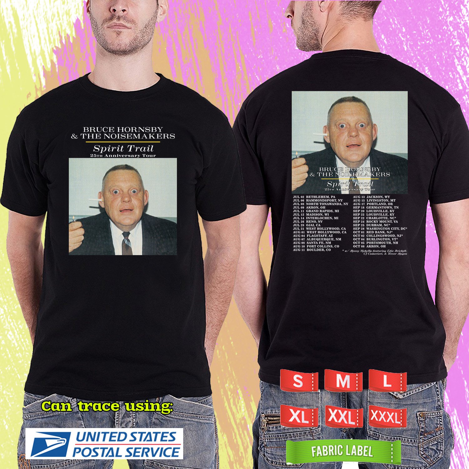 BRUCE HORNSBY &THE NOISEMAKERS SPIRIT TRAIL TOUR 2024. BRUCE HORNSBY TOUR. BLACK TSHIRT UNISEX RDF01