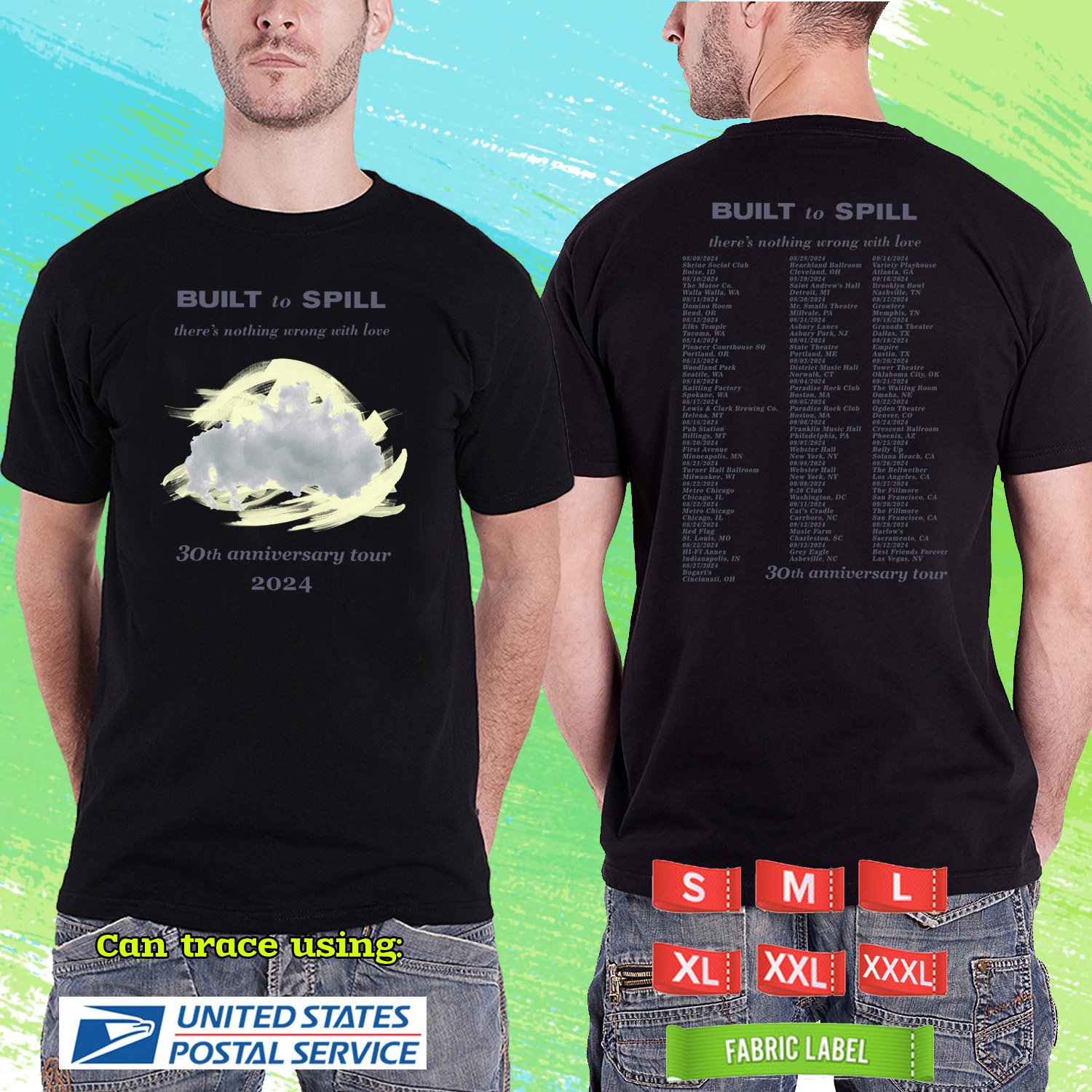 BUILT TO SPILL THERES NOTHING WRONG W LOVE TOUR 2024. BUILT TO SPILL TOUR. BLACK TSHIRT UNISEX RDF01