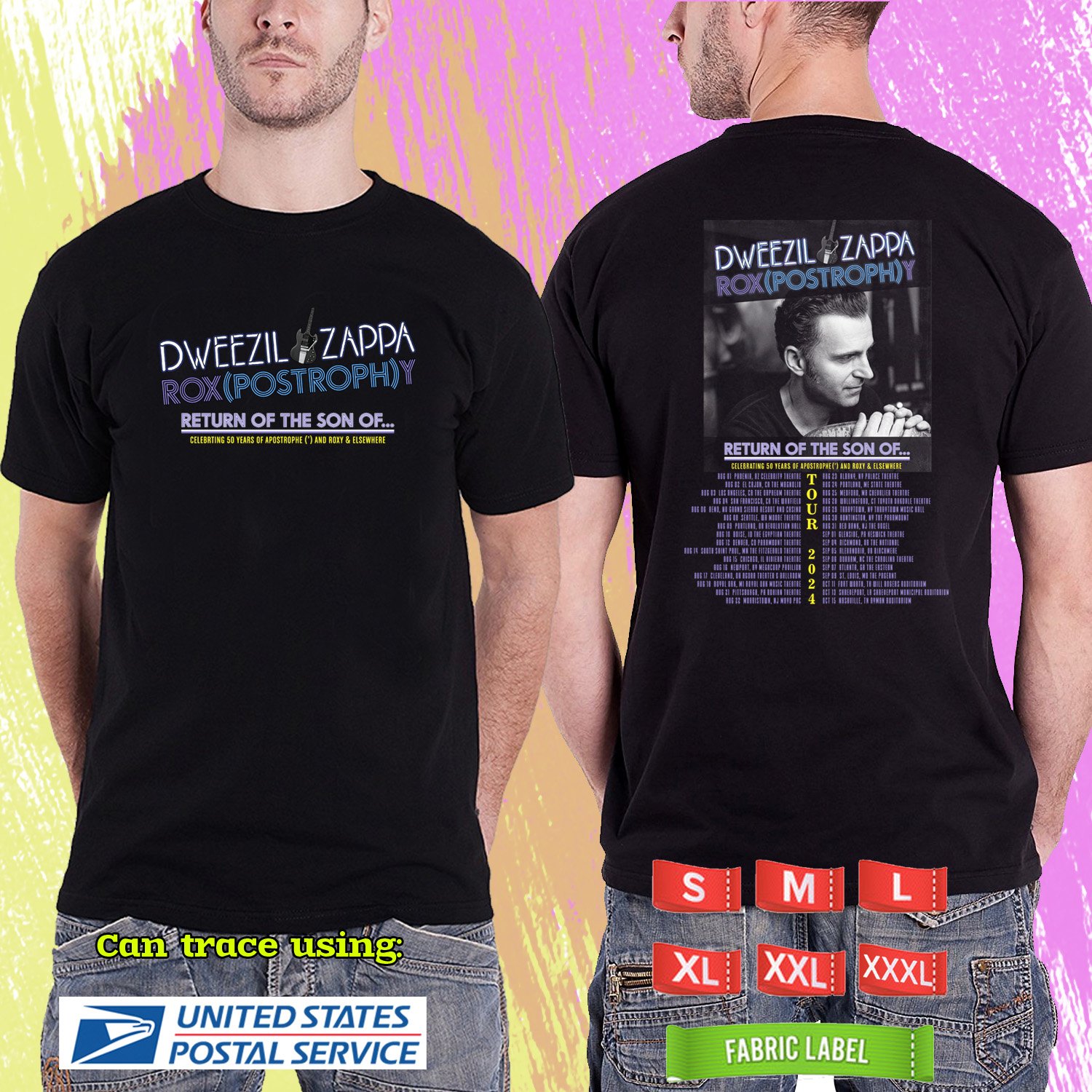 DWEEZIL ZAPPA ROX(POSTROPH)Y TOUR 2024. DWEEZIL ZAPPA TOUR. BLACK TSHIRT UNISEX RDF01