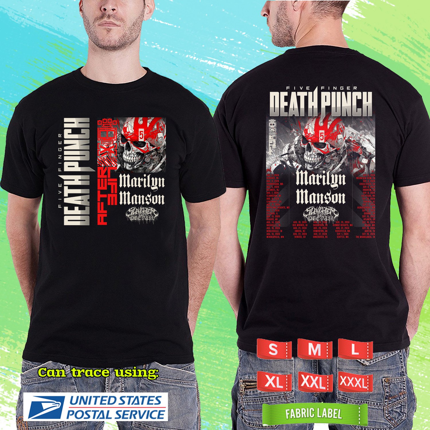 FIVE FINGER DEATH PUNK AFTER LIFE TOUR 2024. FIVE FINGER DEATH PUNK TOUR. BLACK TSHIRT UNISEX RDF01