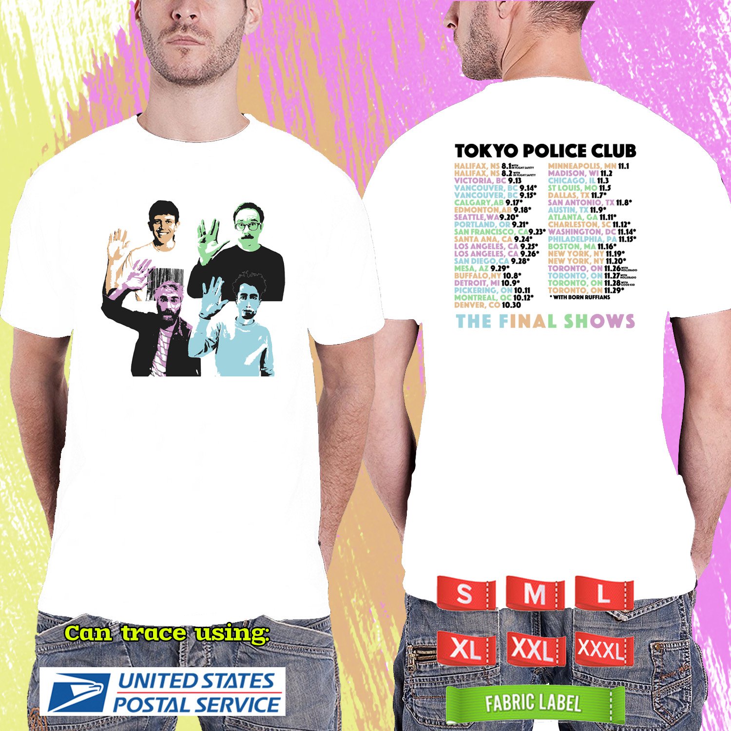 TOKYO POLICE CLUB THE FINAL TOUR 2024. TOKYO POLICE CLUB TOUR. WHITE TSHIRT UNISEX RDF01
