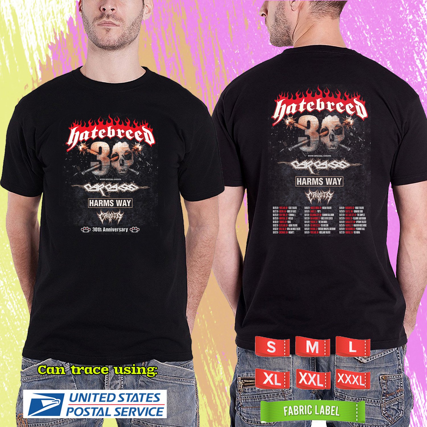 HATEBREED 3OTH ANNIV N.AMERICA TOUR 2024. HATEBREED TOUR. BLACK TSHIRT UNISEX RDF01