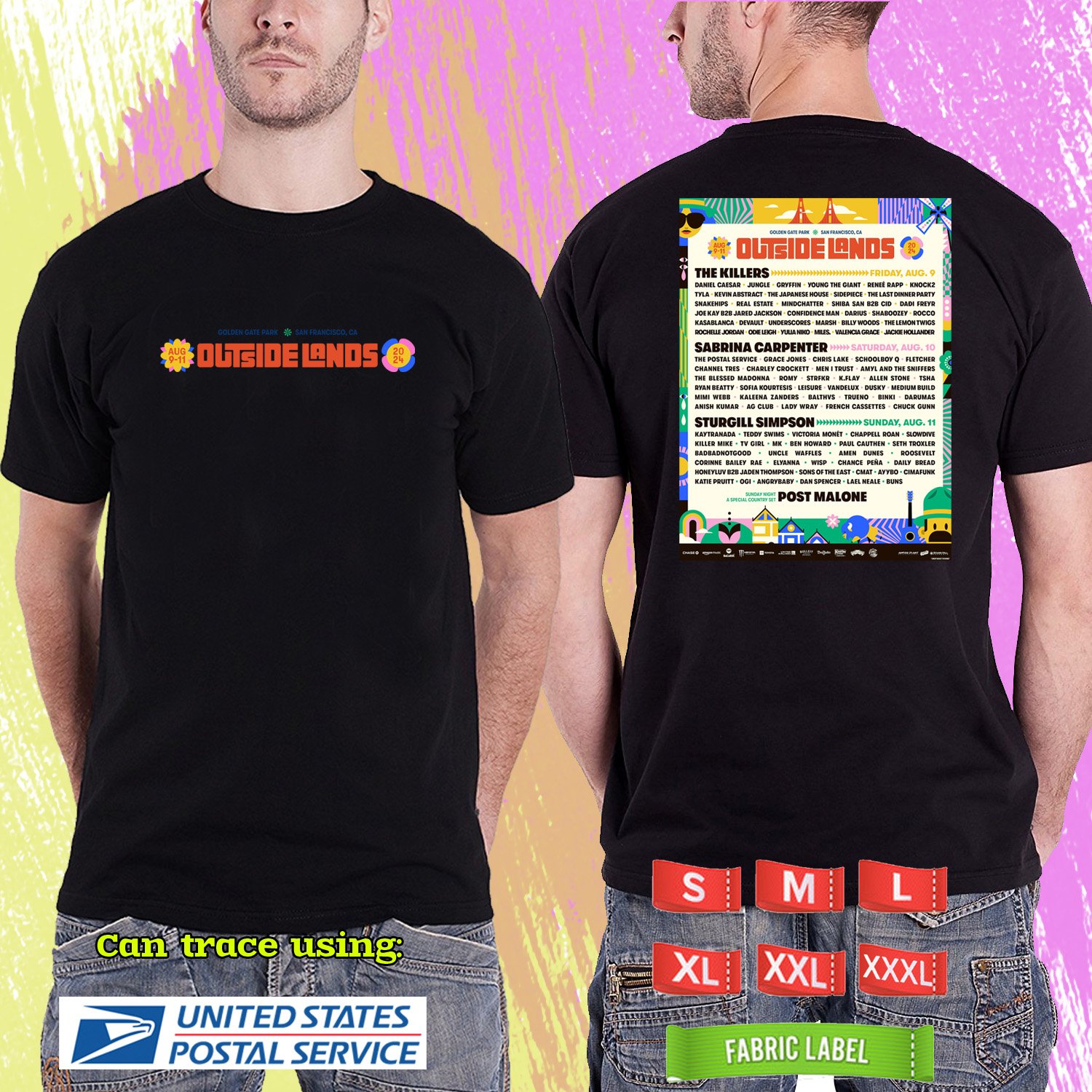 OUTSIDE LANDS FESTIVAL TOUR 2024. OUTSIDE LANDS TOUR. BLACK TSHIRT UNISEX RDF01