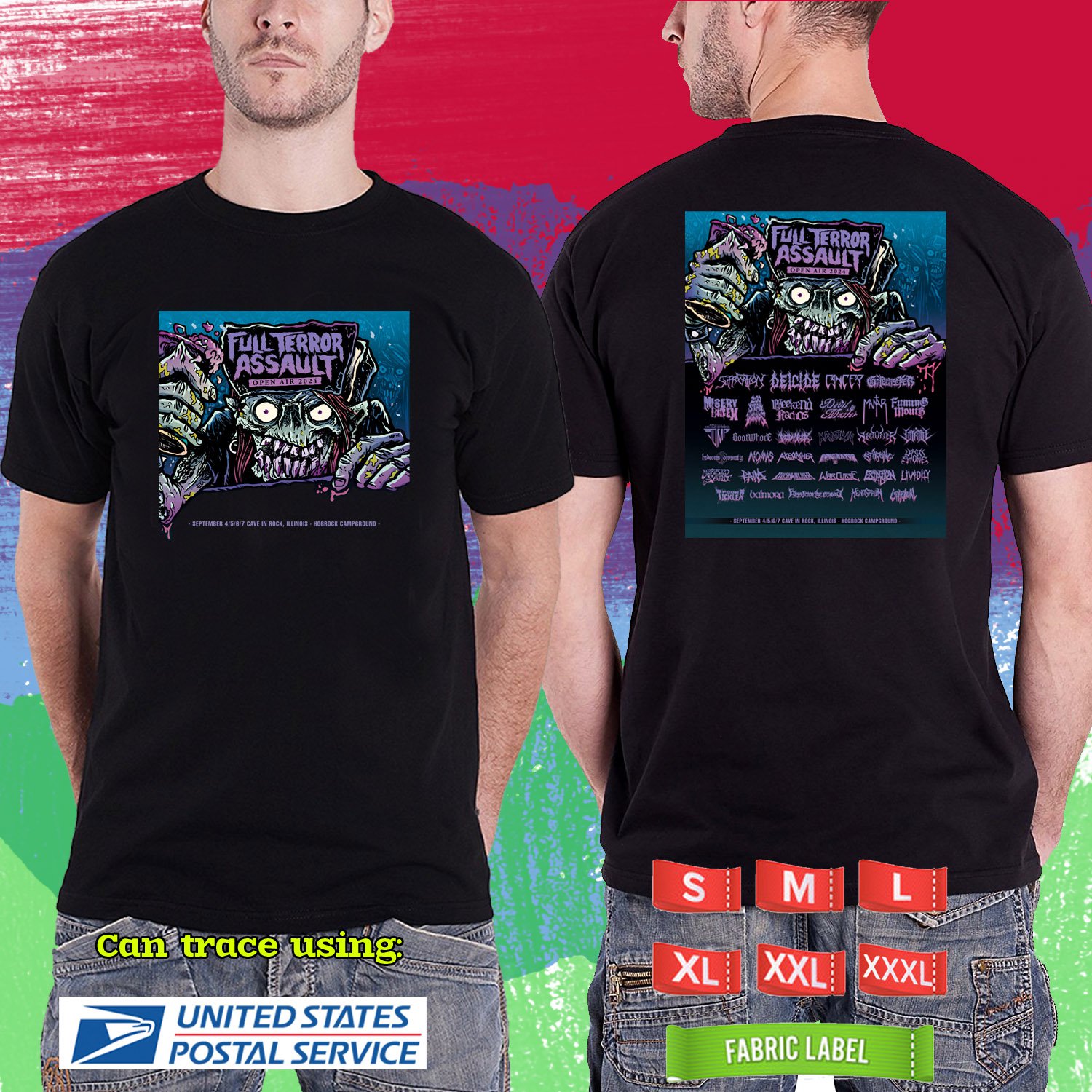 FULL TERROR ASSAULT OPEN AIR FESTIVAL 2024. FULL TERROR ASSAULT FESTIVAL. BLACK TSHIRT UNISEX RDF01