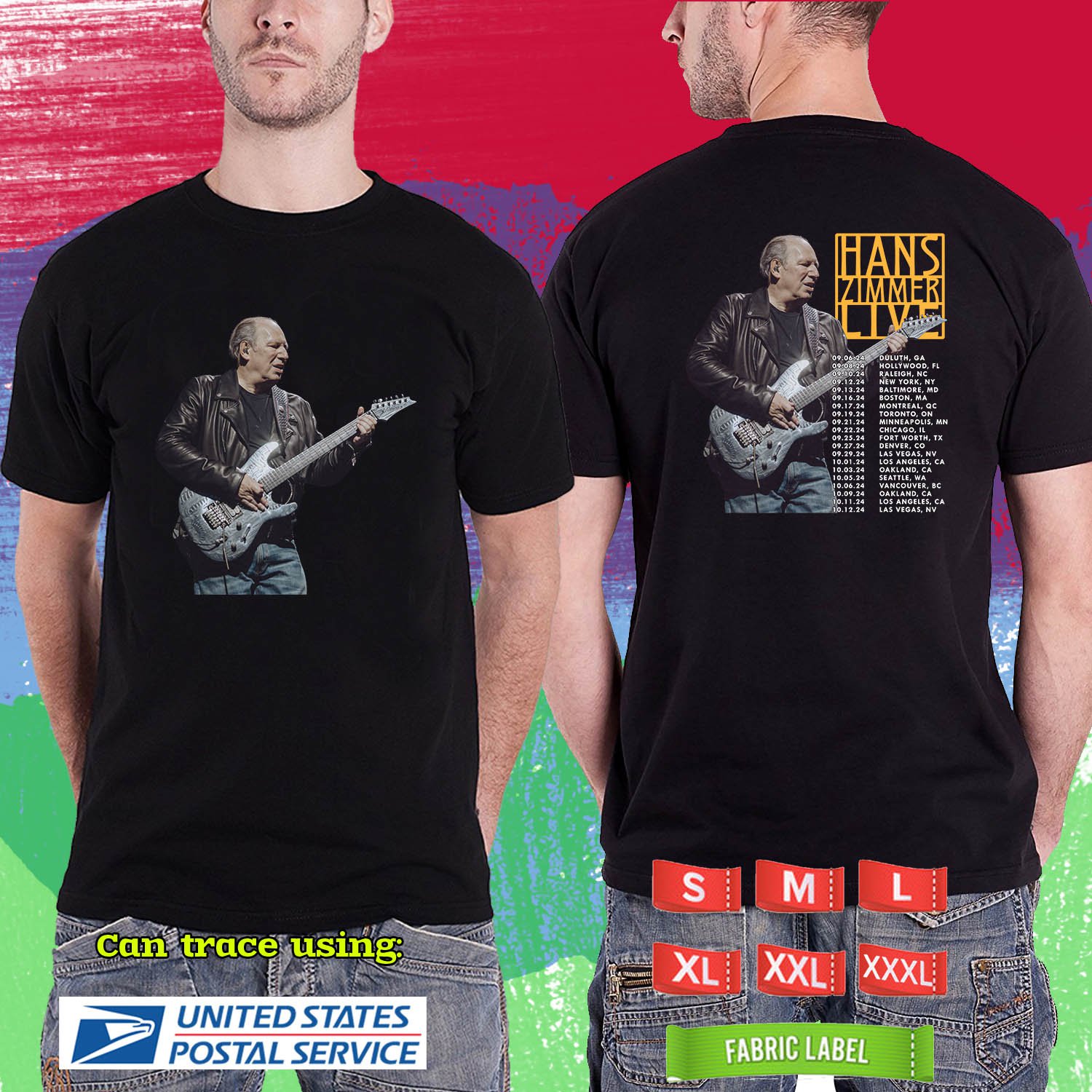 HANS ZIMMER LIVE N.AMERICA TOUR 2024. HANS ZIMMER TOUR. BLACK TSHIRT UNISEX RDF01