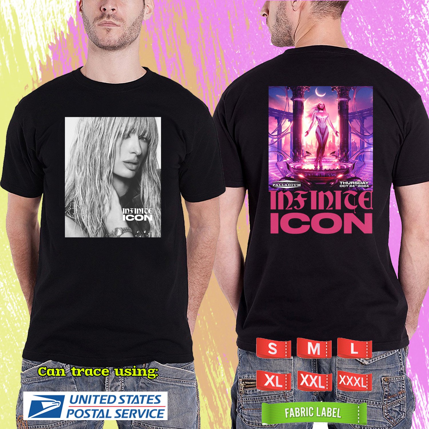 PARIS HILTON INIFINITE ICON TOUR 2024. PARIS HILTON. PARIS HILTON TOUR. BLACK TSHIRT UNISEX RDF01