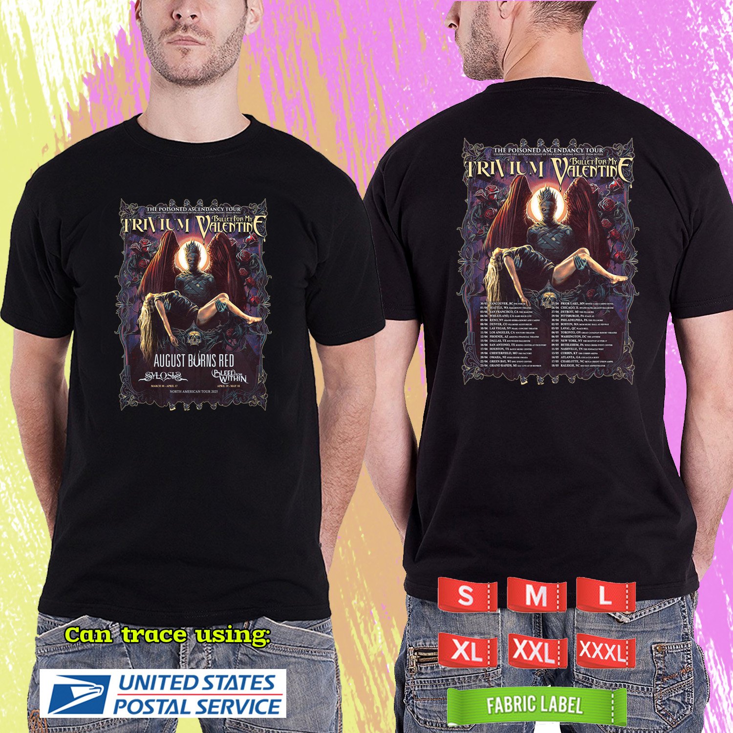 TRIVIUM THE POISONED ASCENDANCY EU UK TOUR 2025. TRIVIUM. BLACK TSHIRT UNISEX RDF01