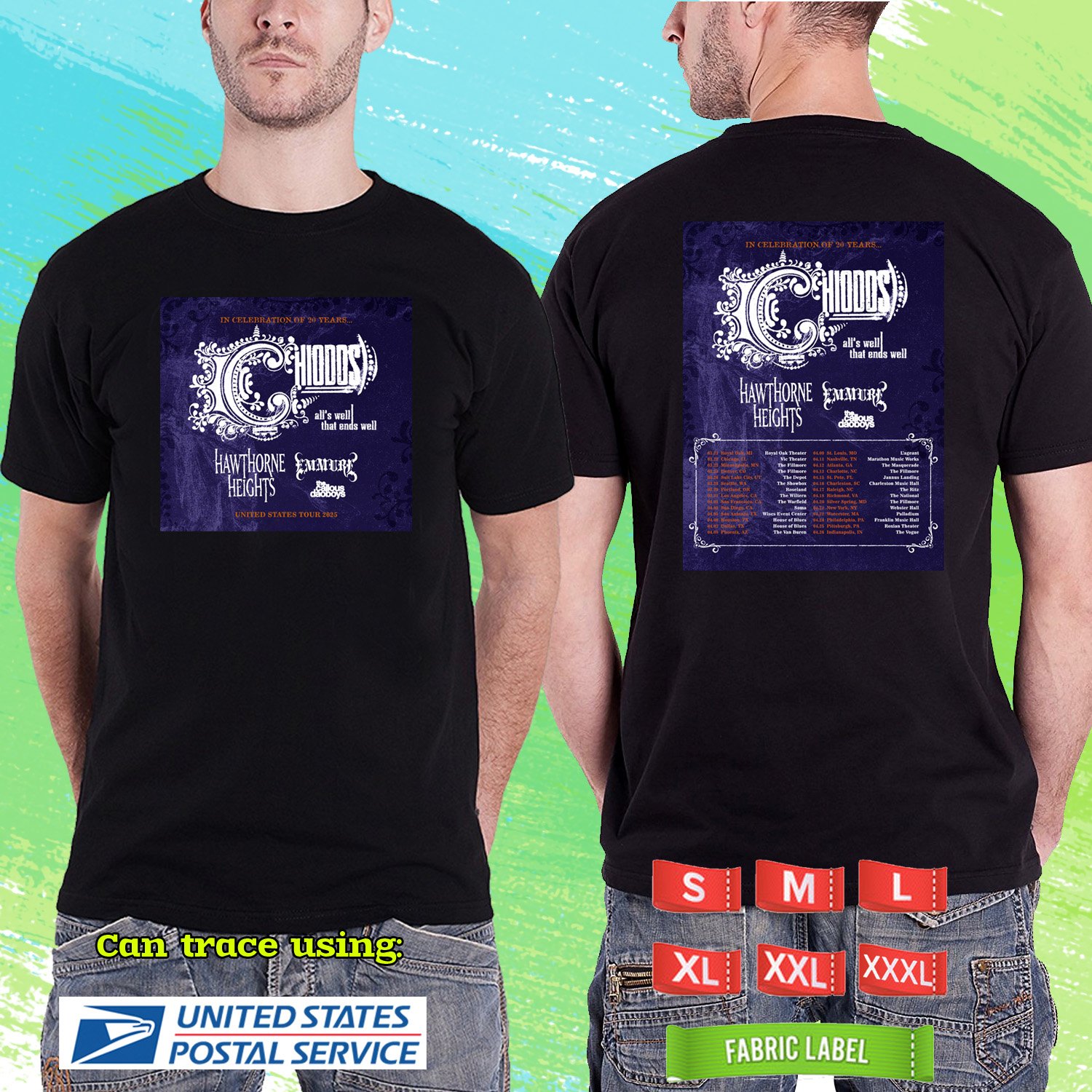 CHIODOS 20TH ALL'S WELL THAT END'S WELL USA TOUR 2025. CHIODOS. BLACK TSHIRT UNISEX RDF01