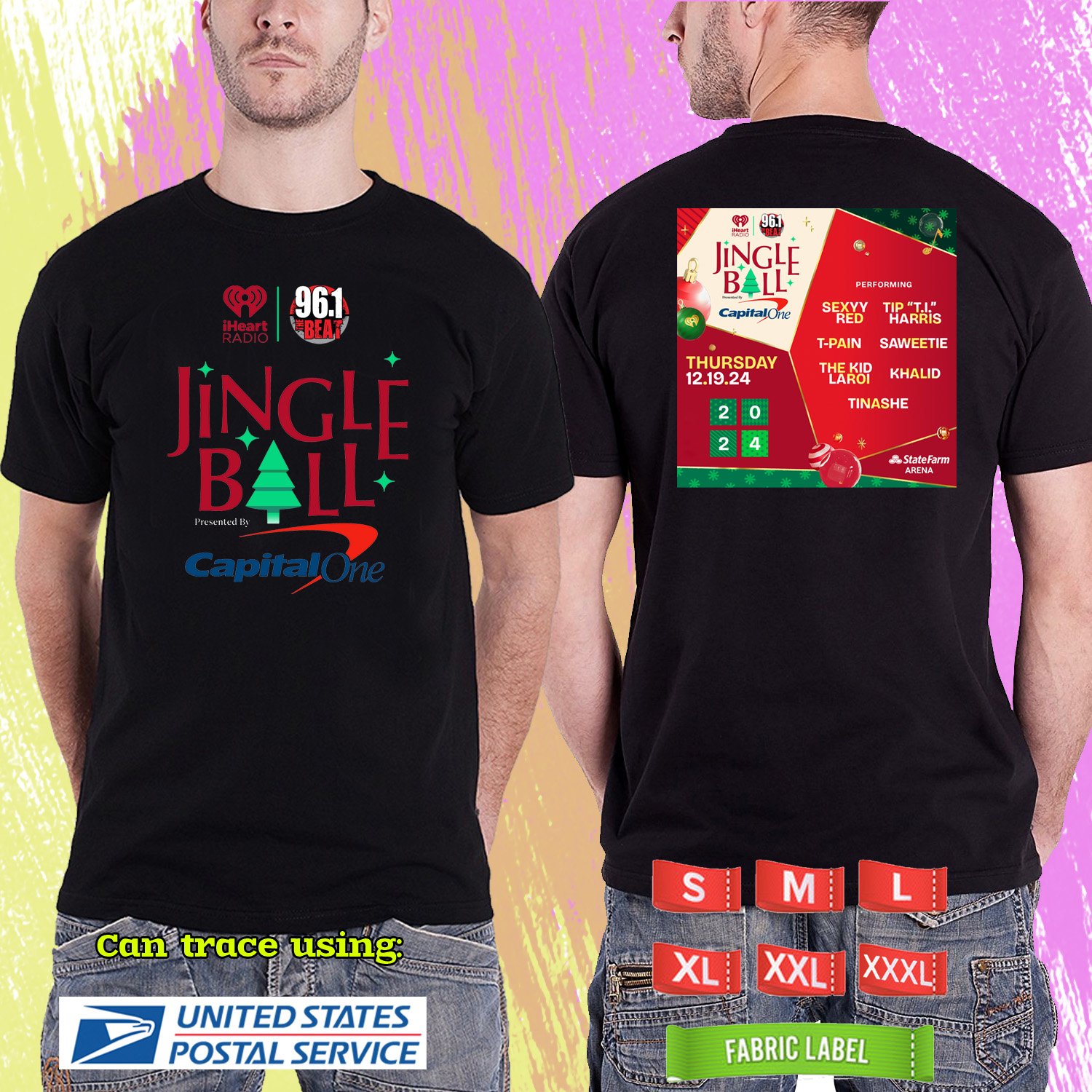 96.1THE BEAT JINGLE BALL CONCERT 2024. 96.1THE BEAT. BLACK TSHIRT UNISEX RDF01