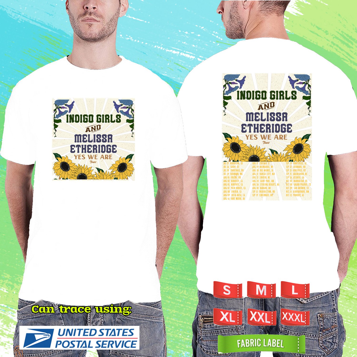 INDIGO GIRLS & MELISSA ETHERIDGE YES WE ARE TOUR 2025. MELISSA ETHERIDGE. WHITE TSHIRT UNISEX RDF01