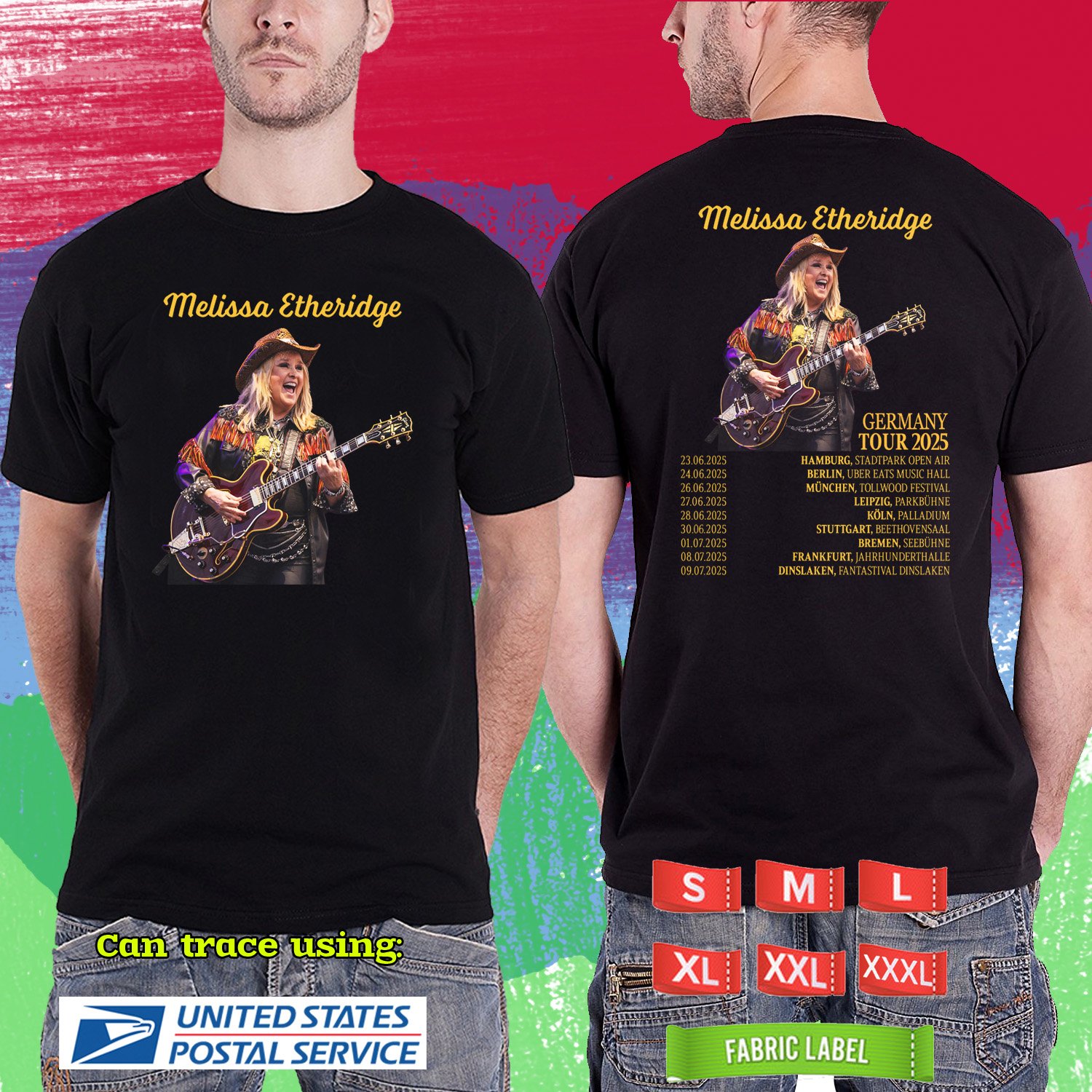 MELISSA ETHERIDGE GERMANY TOUR 2025. MELISSA ETHERIDGE. BLACK TSHIRT UNISEX RDF01