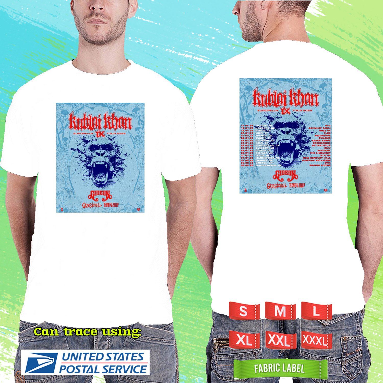 KUBLAI KHAN TX EUROPE UK TOUR 2025. KUBLAI KHAN TX. WHITE TSHIRT UNISEX RDF01