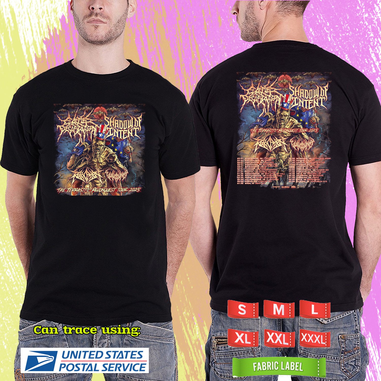 CATTLE DECAPITATION THE TERRASITIC RECONQUEST EU UK TOUR 2025. BLACK TSHIRT UNISEX RDF01