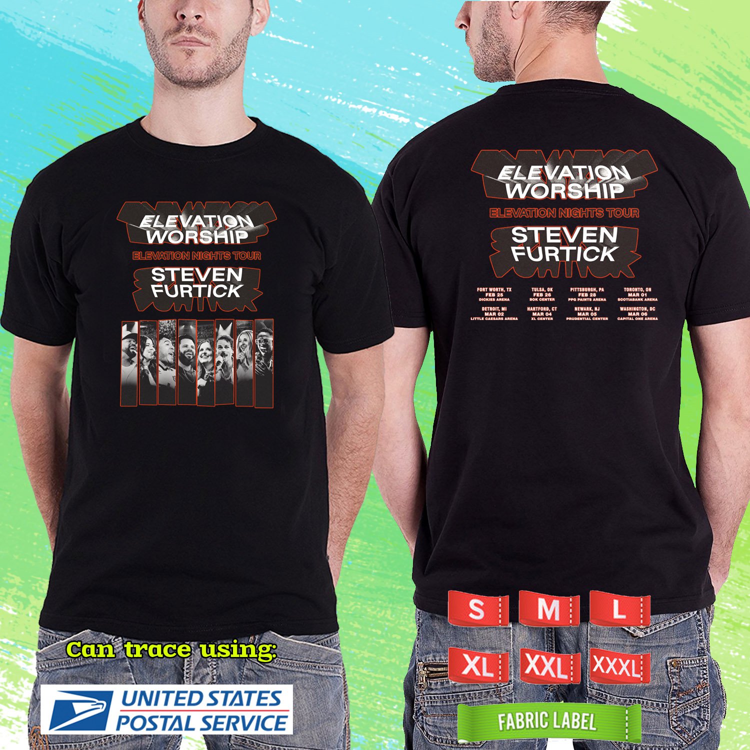 ELEVATION WORSHIP STEVEN FURTICK ELEVATION NIGHTS TOUR 2025. BLACK TSHIRT UNISEX RDF01