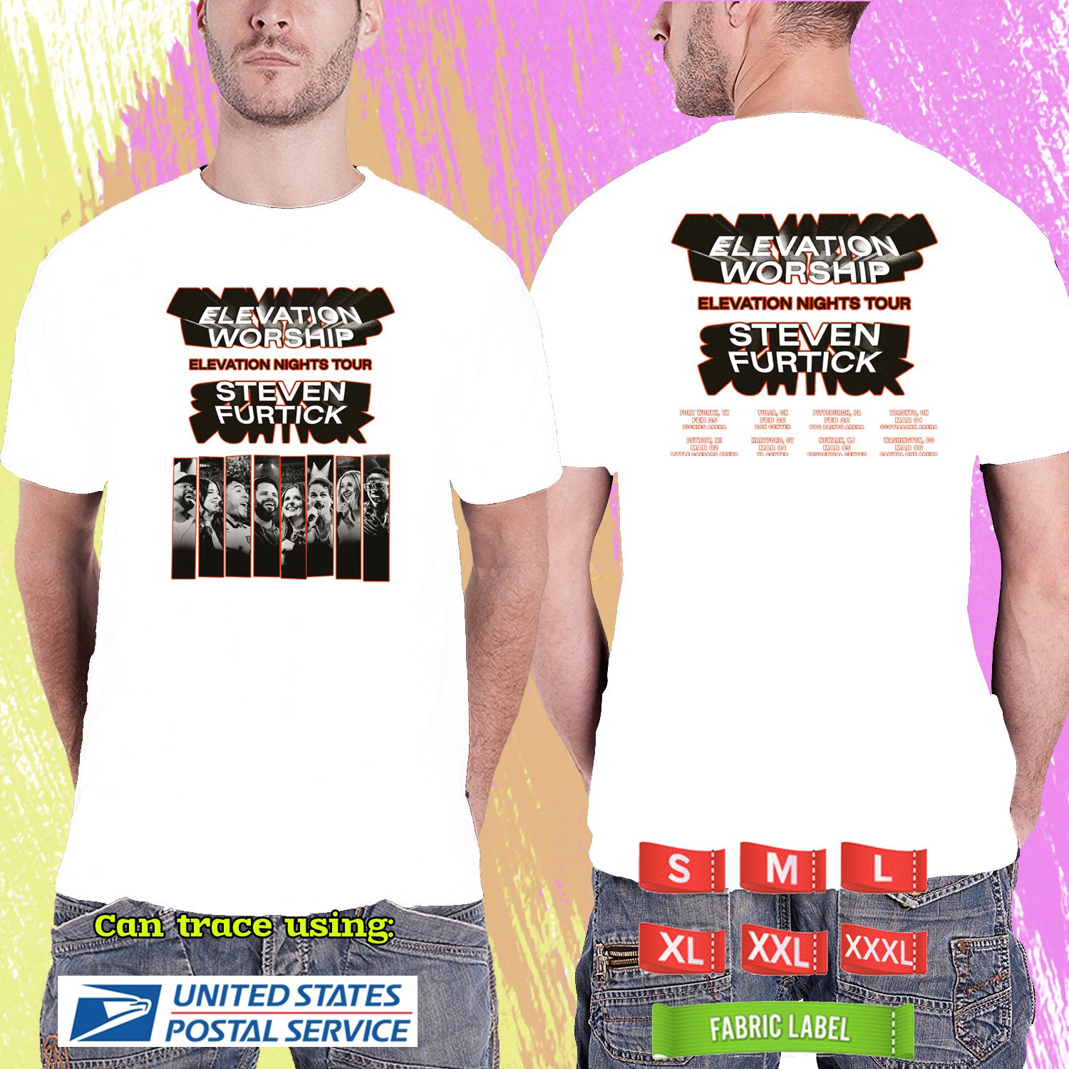 ELEVATION WORSHIP STEVEN FURTICK ELEVATION NIGHTS TOUR 2025. WHITE TSHIRT UNISEX RDF01