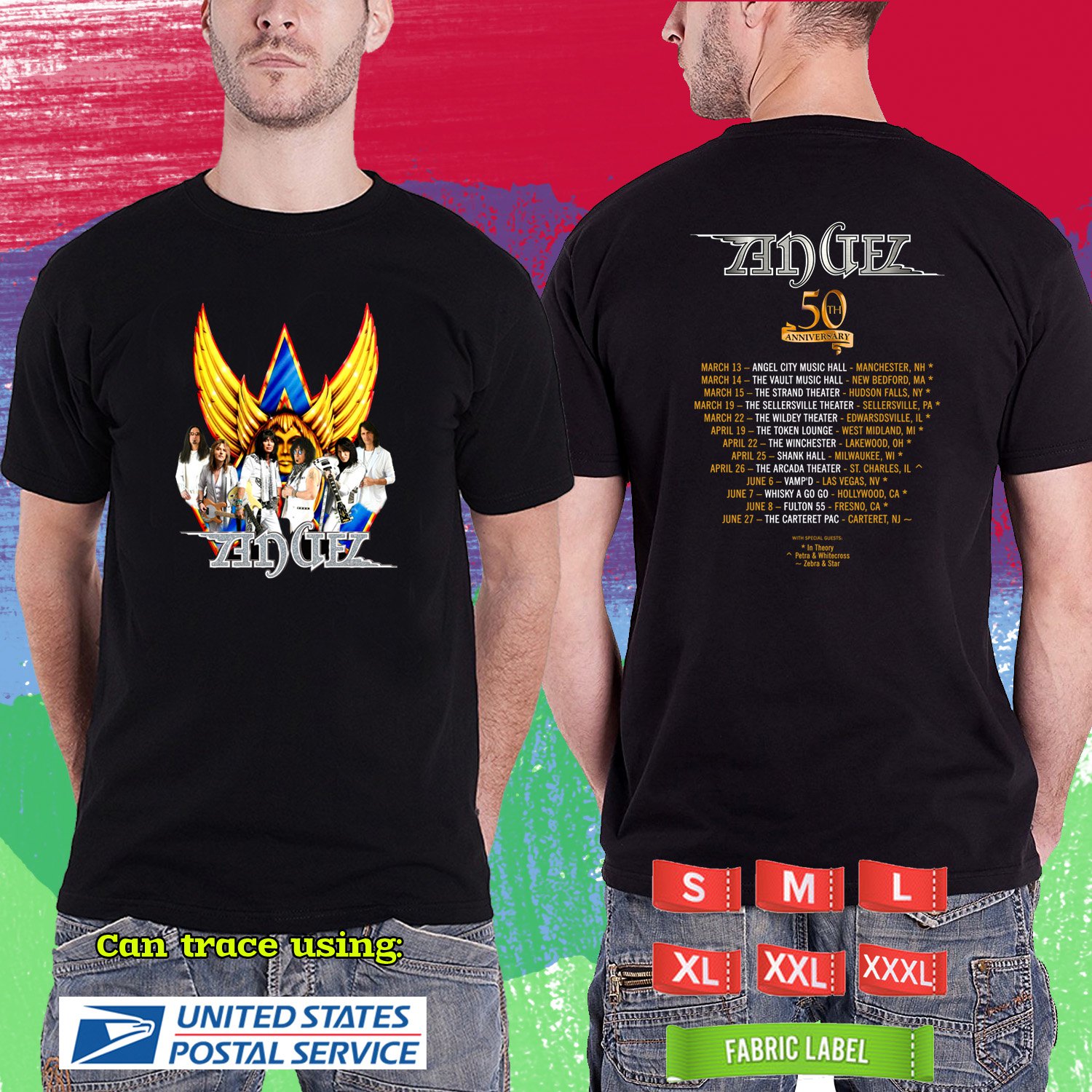 ANGEL BAND 50TH ANNIVERSARY USA TOUR 2025. ANGEL BAND. BLACK TSHIRT UNISEX RDF01