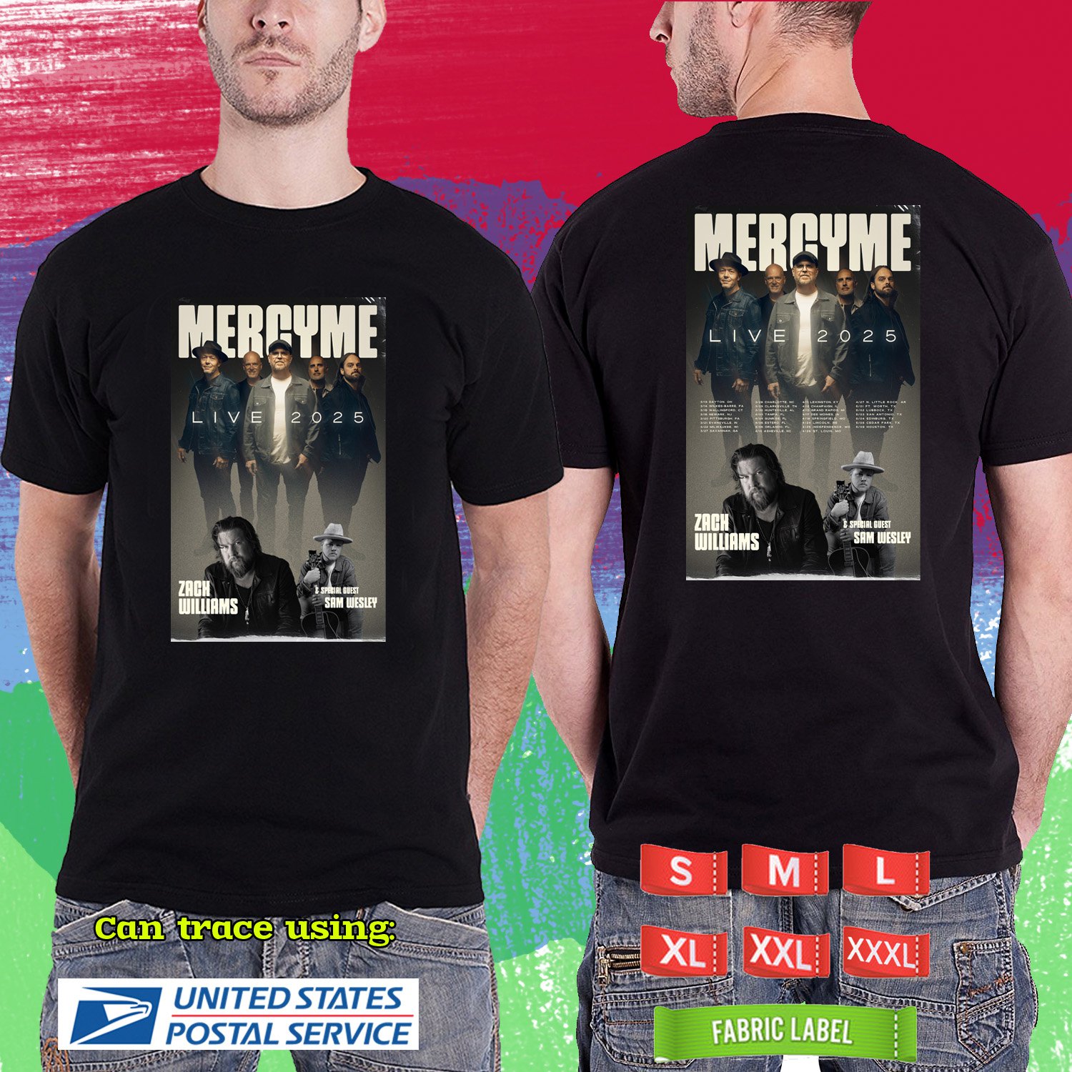 MERCY ME LIVE w ZAH WILLIAMS TOUR 2025. MERCY ME. BLACK TSHIRT UNISEX RDF01