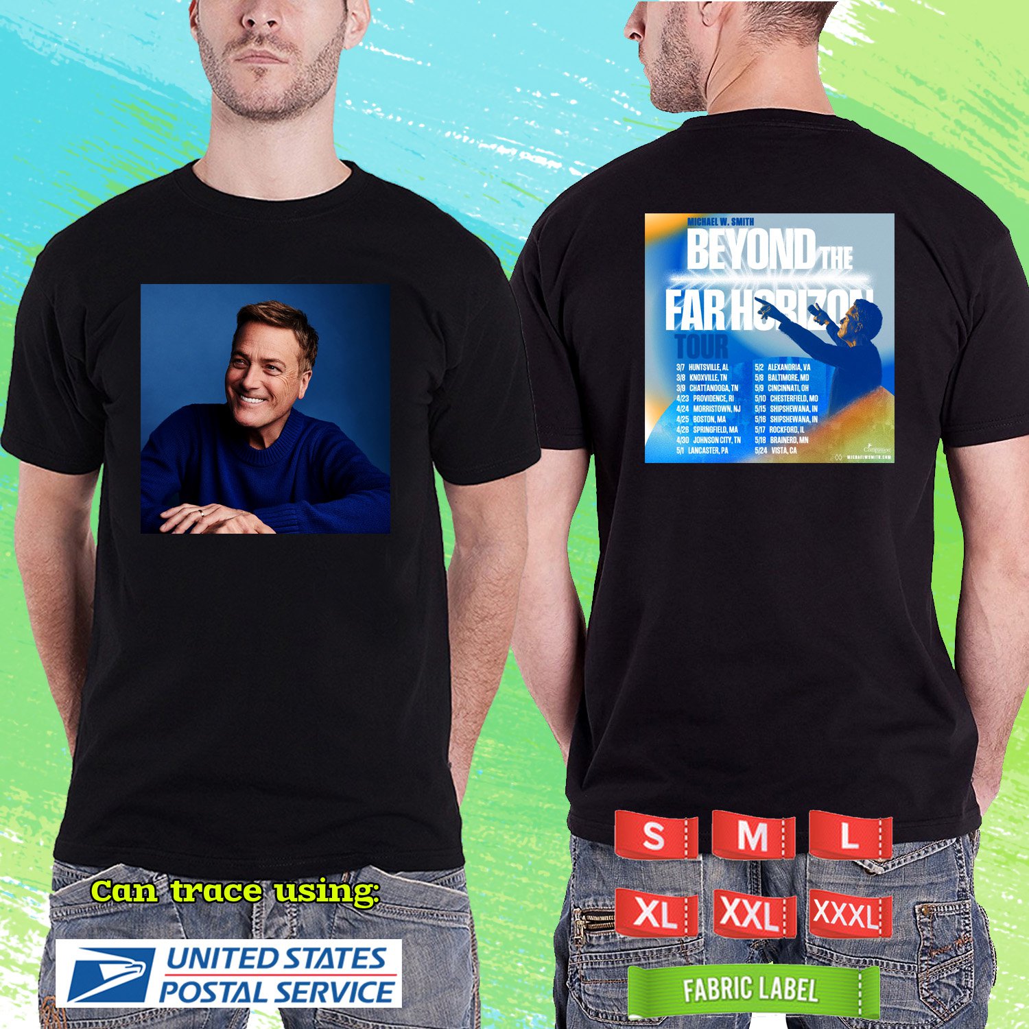 MICHAEL W SMITH BEYOND THE FAR HORIZON TOUR 2025. MICHAEL W SMITH. BLACK TSHIRT UNISEX RDF01