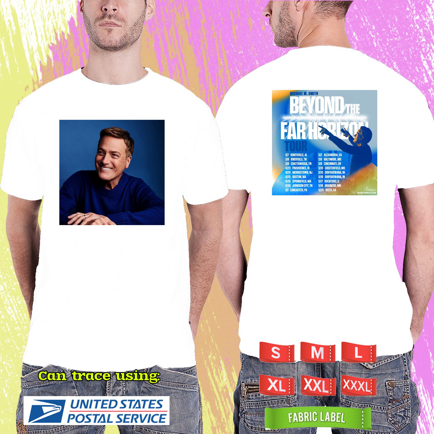 MICHAEL W SMITH BEYOND THE FAR HORIZON TOUR 2025. MICHAEL W SMITH. WHITE TSHIRT UNISEX RDF01