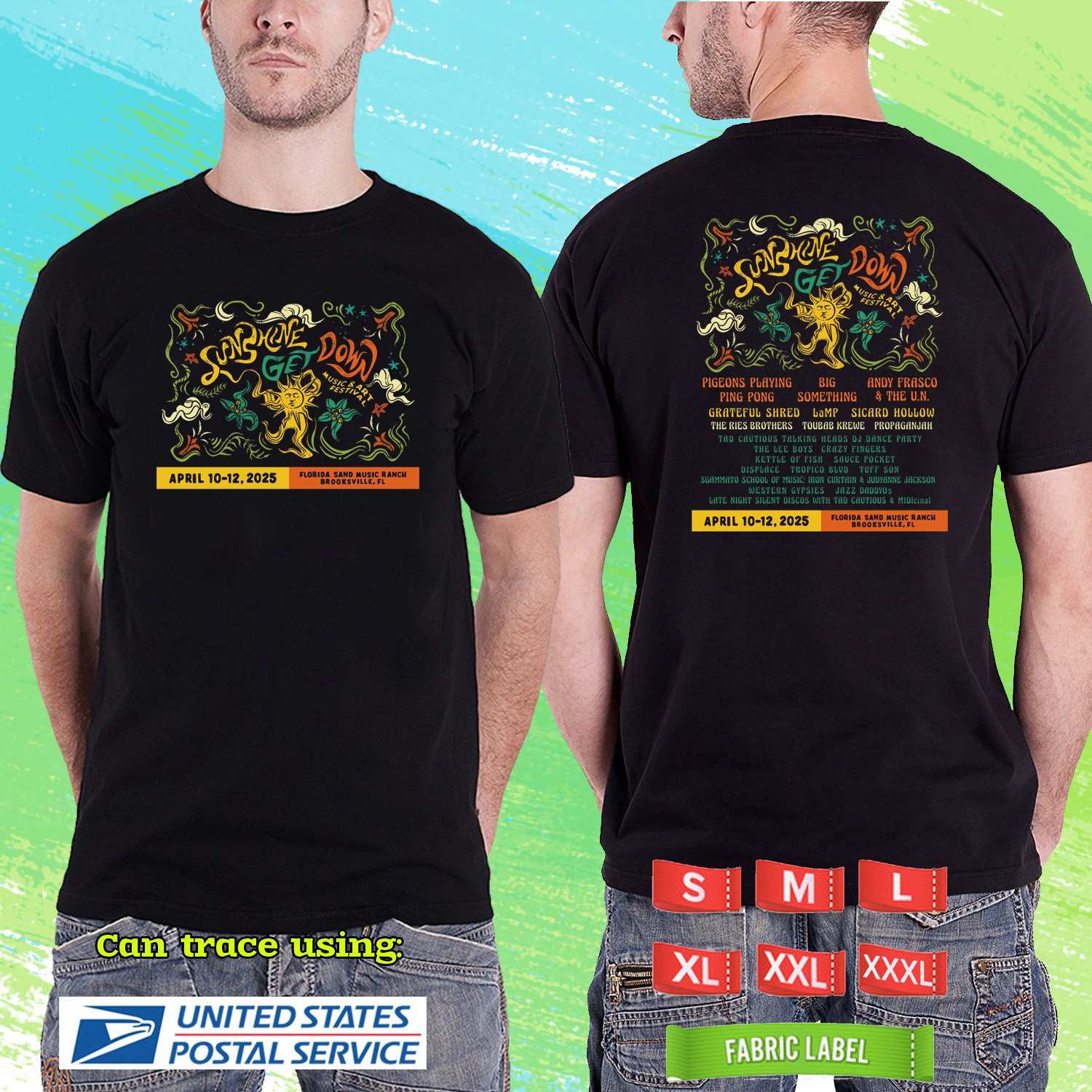 SUNSHINE GET DOWN FESTIVAL 2025.SUNSHINE GET DOWN FESTIVAL. BLACK TSHIRT UNISEX RDF01