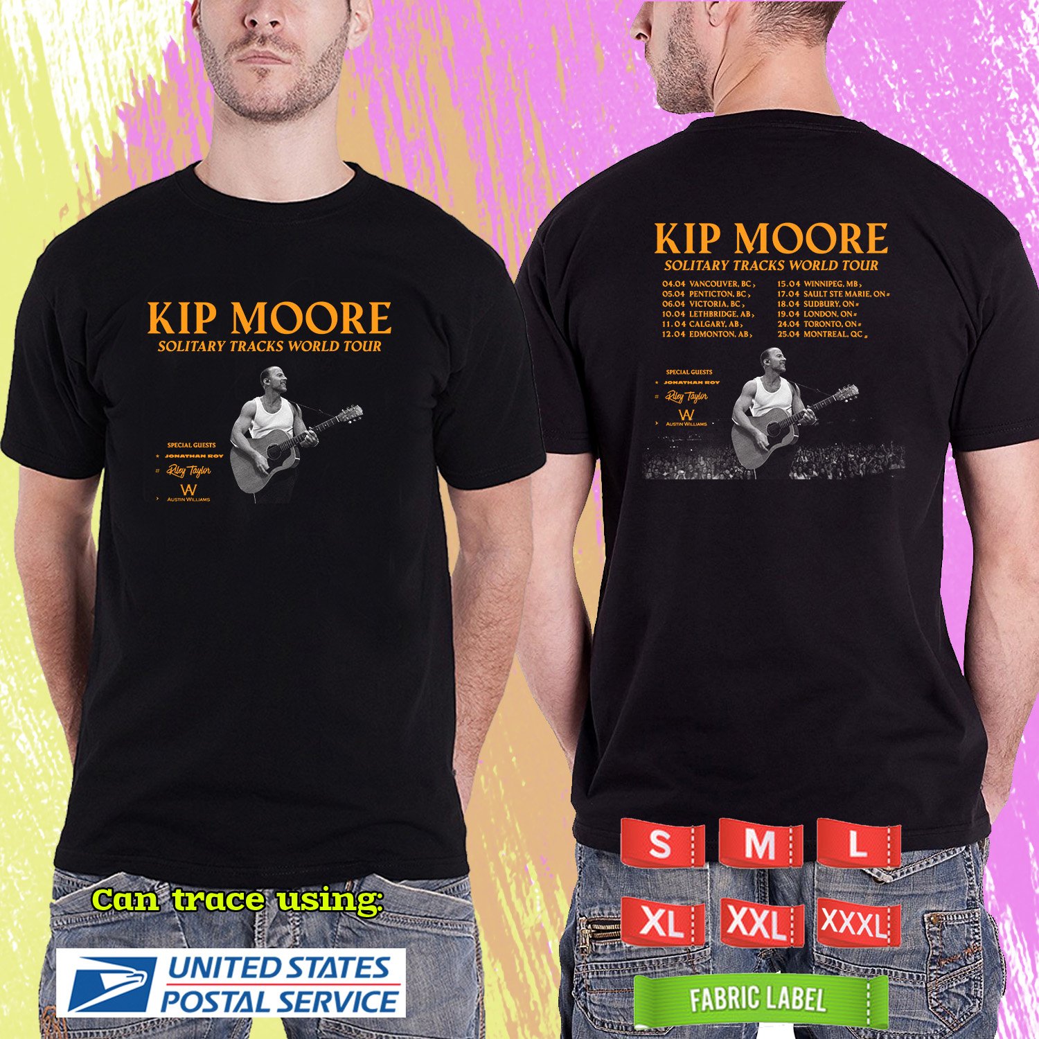 KIP MOORE SOLITARY TRACKS CANADA TOUR 2025. KIP MOORE. BLACK TSHIRT UNISEX RDF01