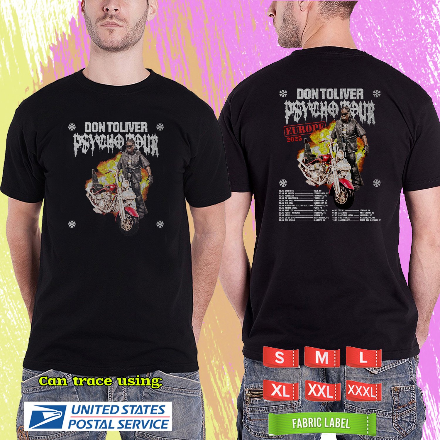 DON TOLIVER PSYCHO EUROPE UK TOUR 2025. DON TOLIVER. BLACK TSHIRT UNISEX RDF01