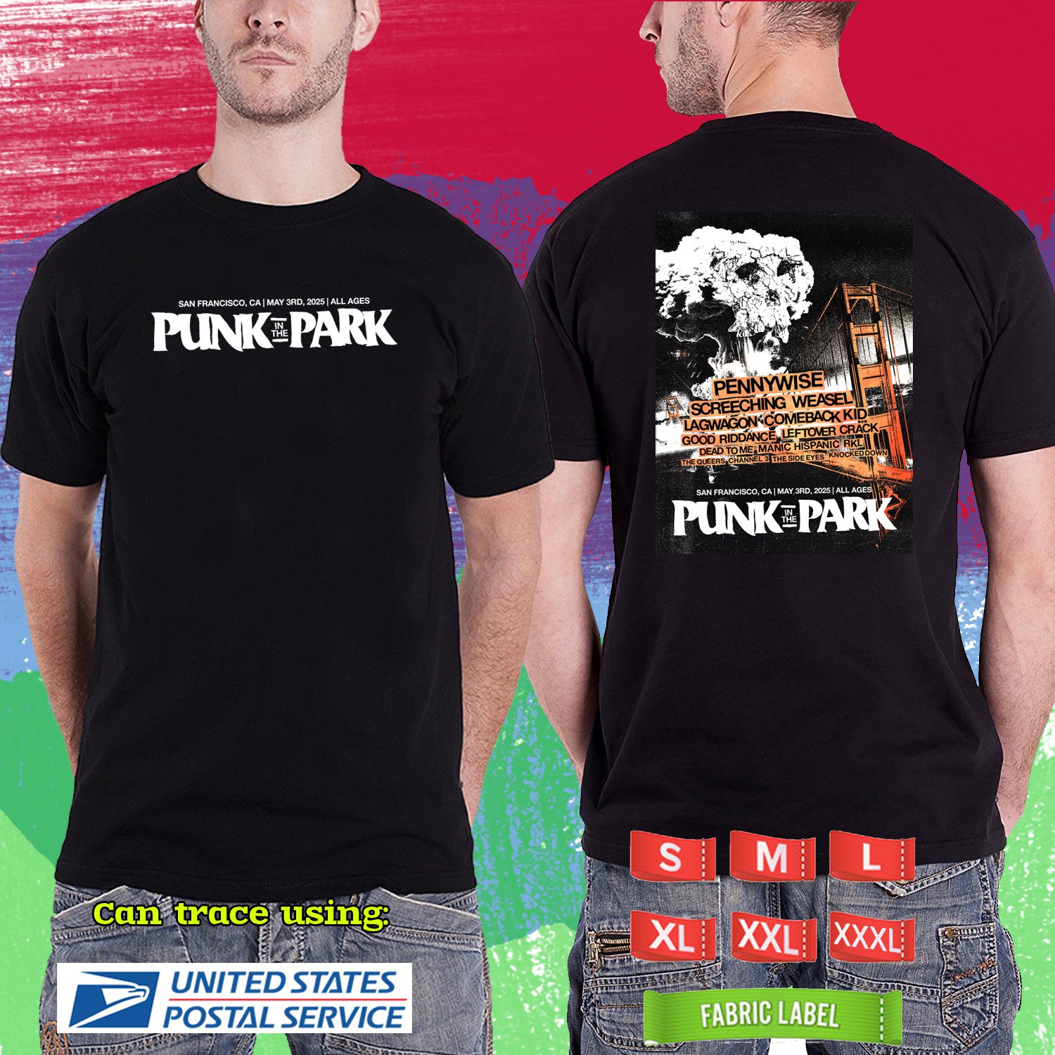 PUNK IN THE PARK SAN FRANSISCO FESTIVAL 2025. PUNK IN THE PARK. BLACK TSHIRT UNISEX RDF01