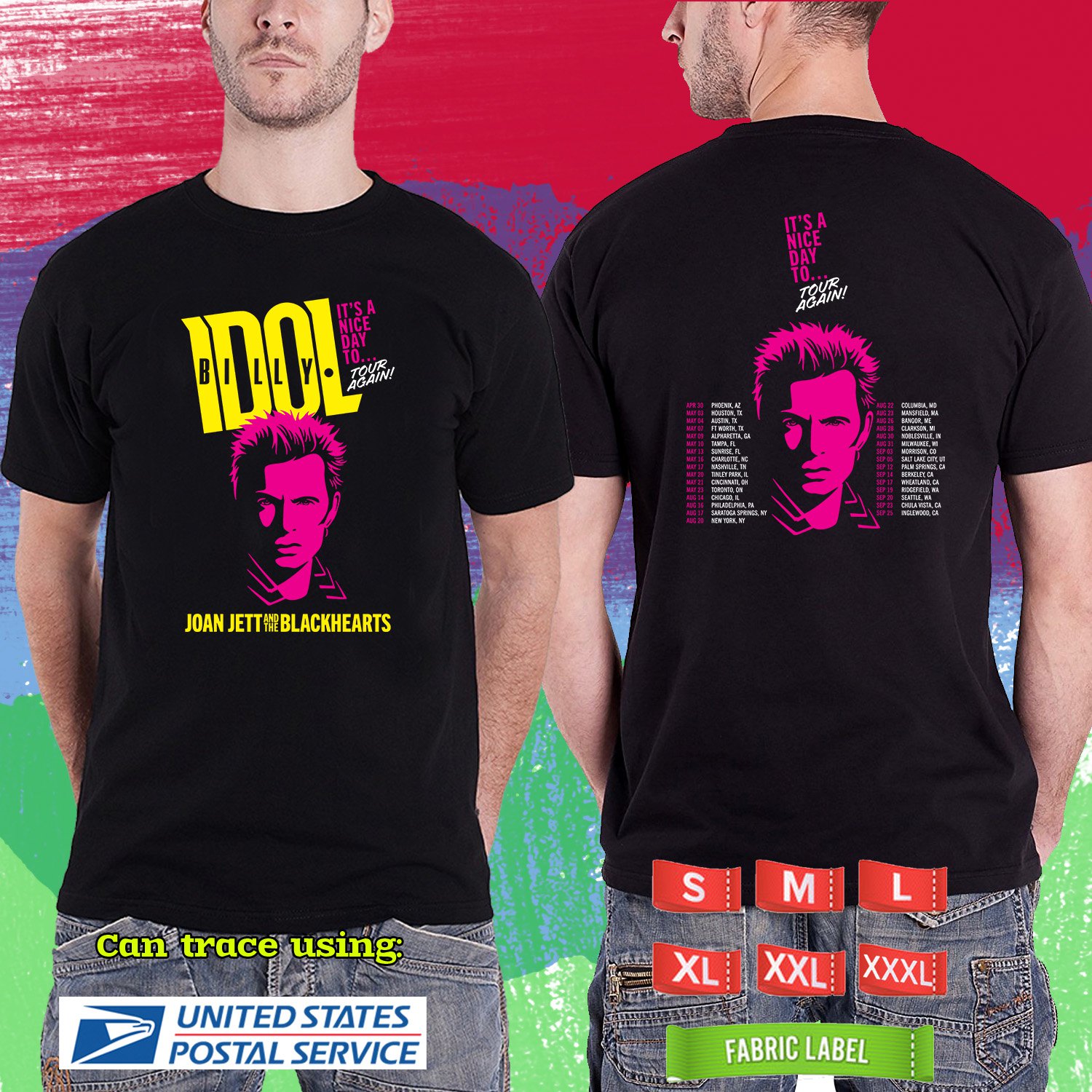 BILLY IDOL ITS A NICE DAY TO TOUR AGAIN USA 2025. BILLY IDOL. BLACK TSHIRT UNISEX RDF01