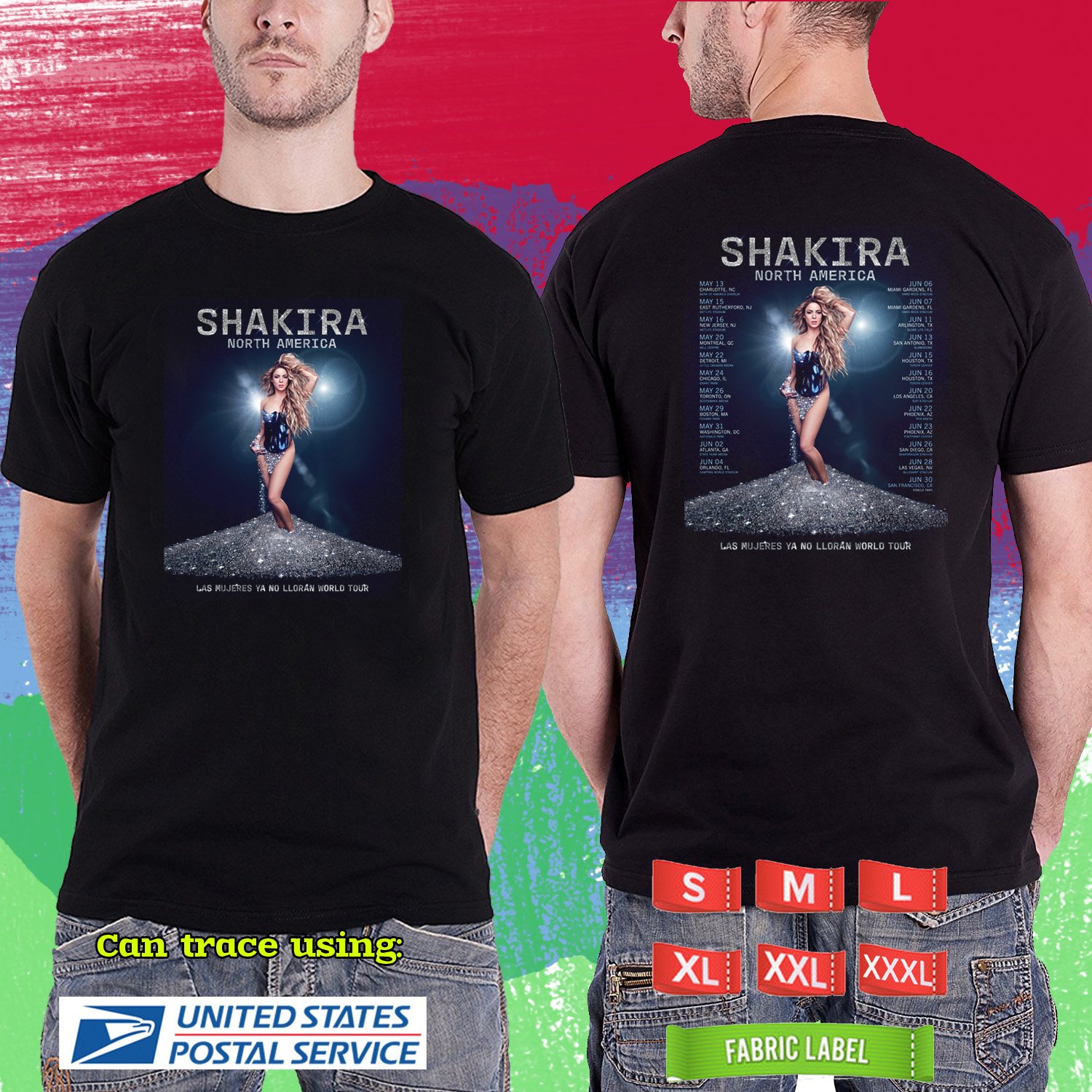 SHAKIRA LAS MUJERES YA NO LLORAN USA TOUR 2025. SHAKIRAL. BLACK TSHIRT UNISEX RDF02