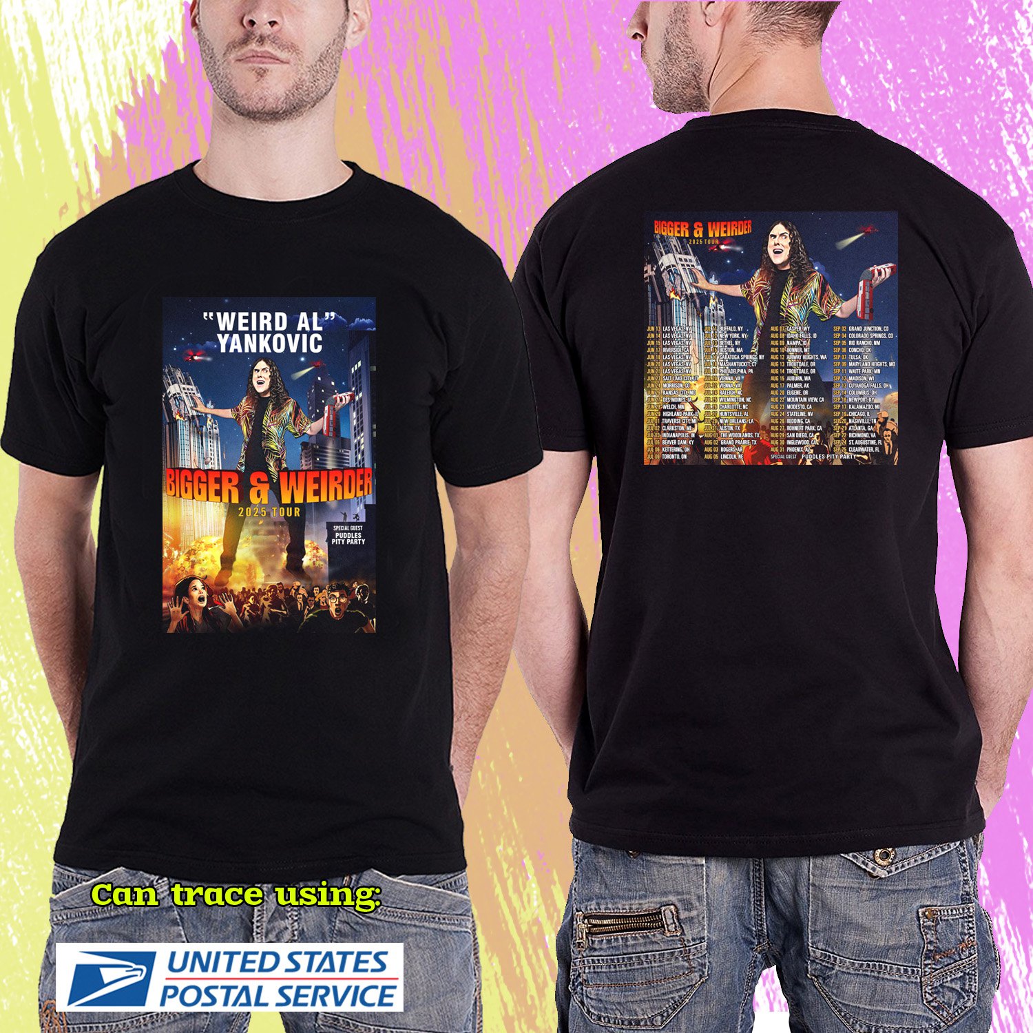 WEIRD AL YANKOVIC BIGGER & WEIRDER TOUR 2025. WEIRD AL YANKOVIC. BLACK TSHIRT UNISEX RDF01