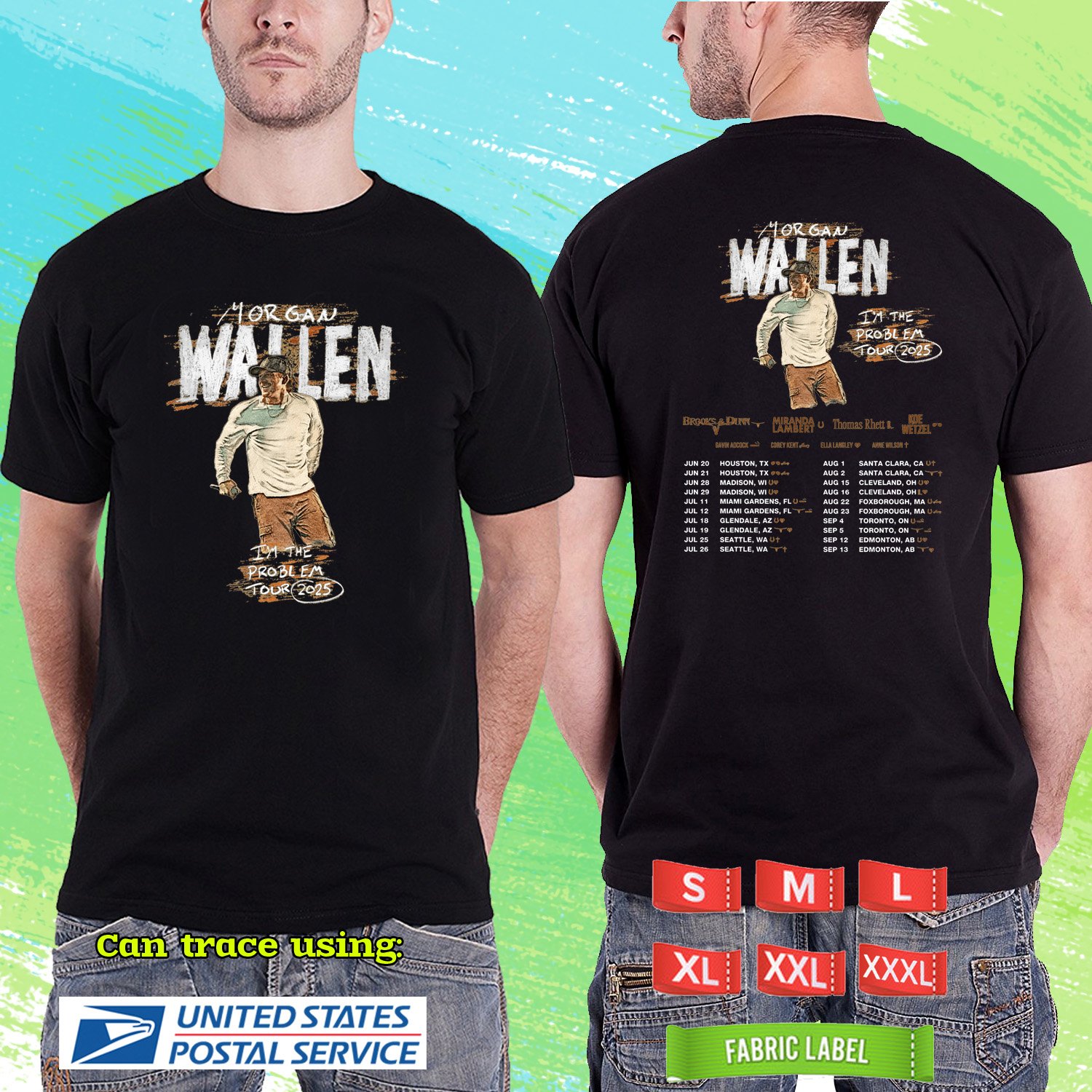 MORGAN WALLEN IM THE PROBLEM TOUR 2025. MORGAN WALLEN. BLACK TSHIRT UNISEX RDF01