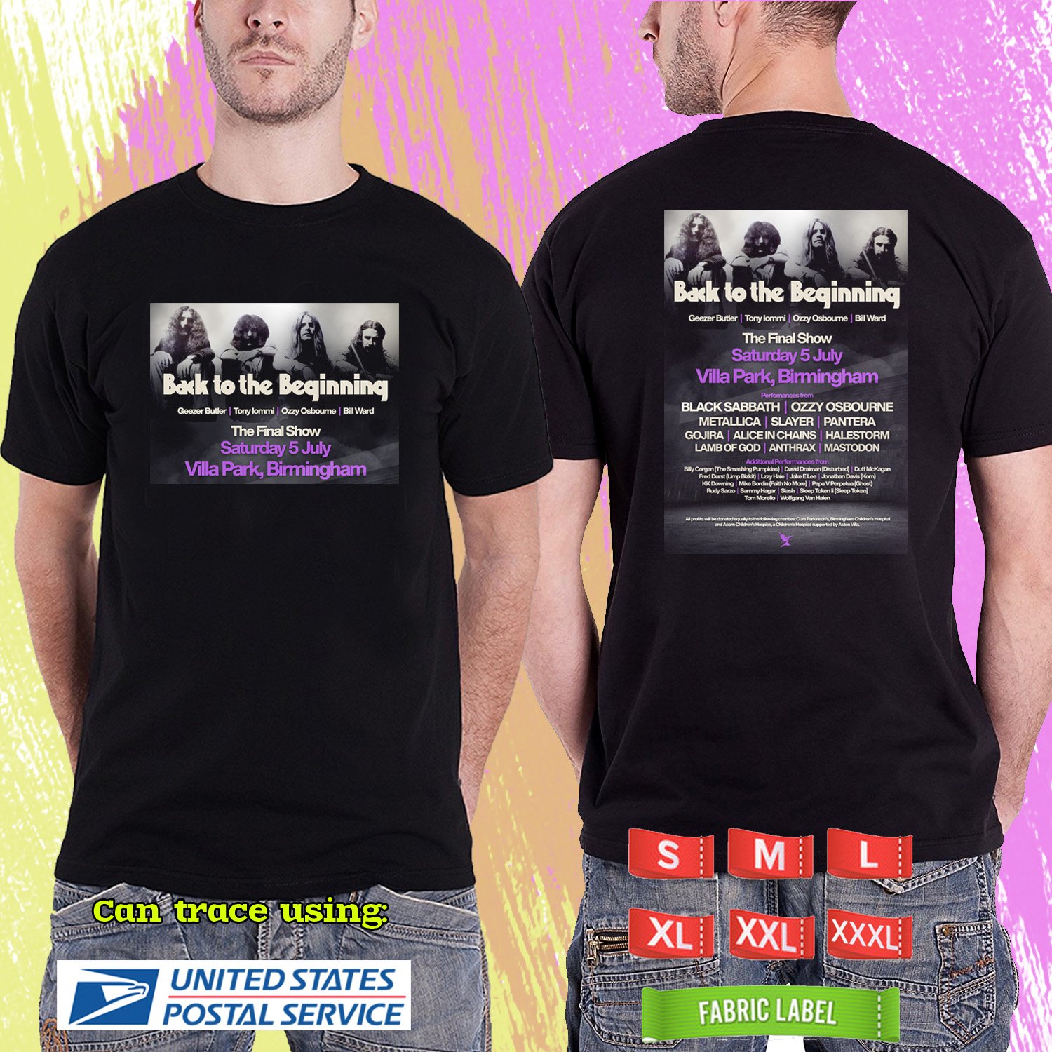 BLACK SABBATH CLASSIC BACK TO BEGINNING UK TOUR 2025. BLACK SABBATH. BLACK TSHIRT UNISEX RDF01