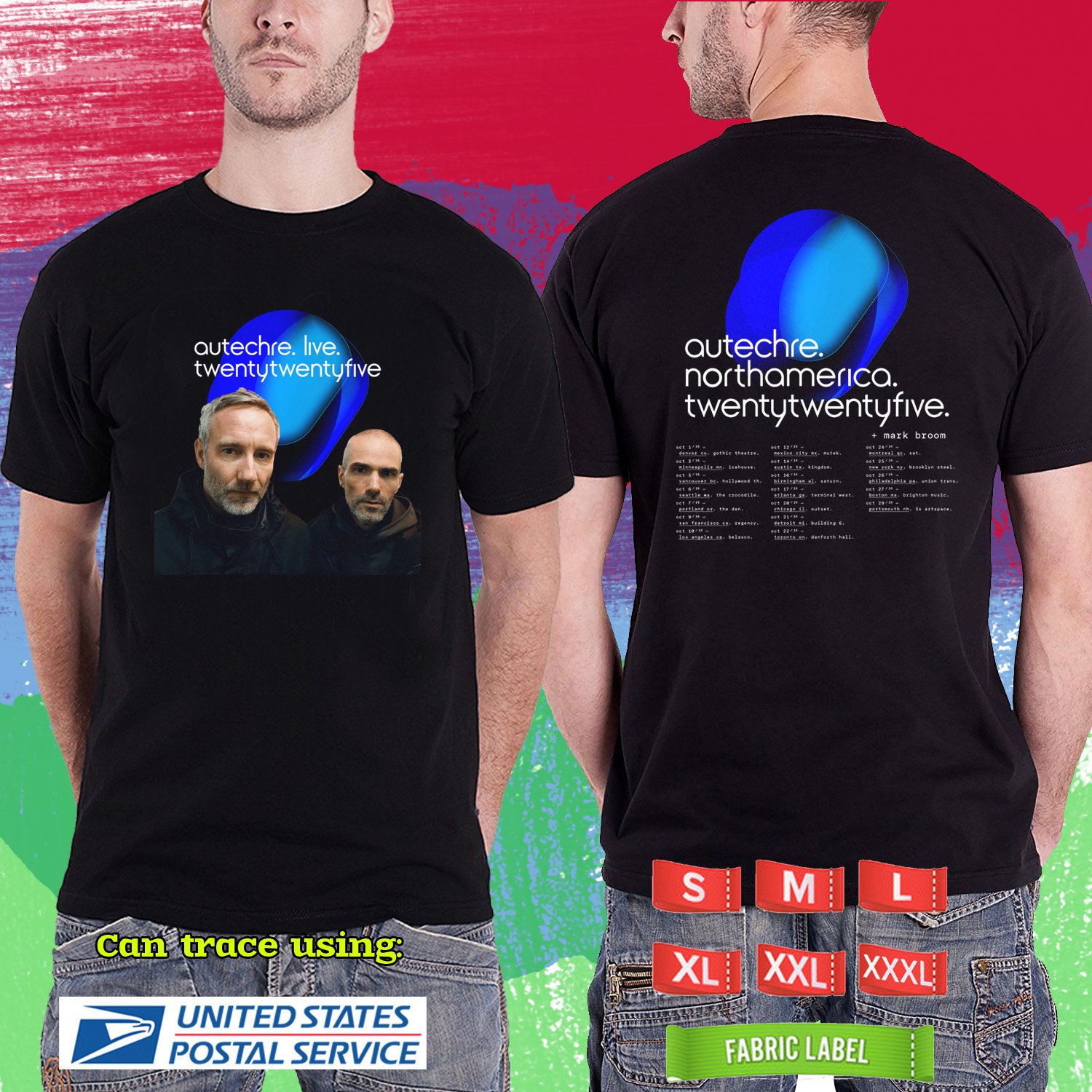 AUTECHRE LIVE WORLD : NORTH AMERICAN TOUR 2025. AUTECHRE. BLACK TSHIRT UNISEX RDF01