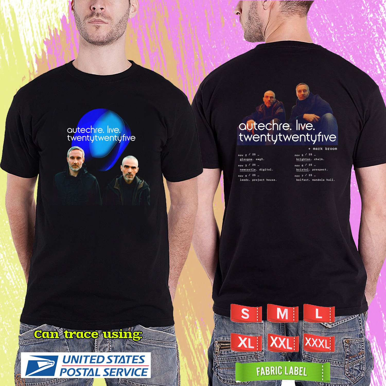 AUTECHRE LIVE WORLD : UNITED KINGDOM TOUR 2025. AUTECHRE. BLACK TSHIRT UNISEX RDF01