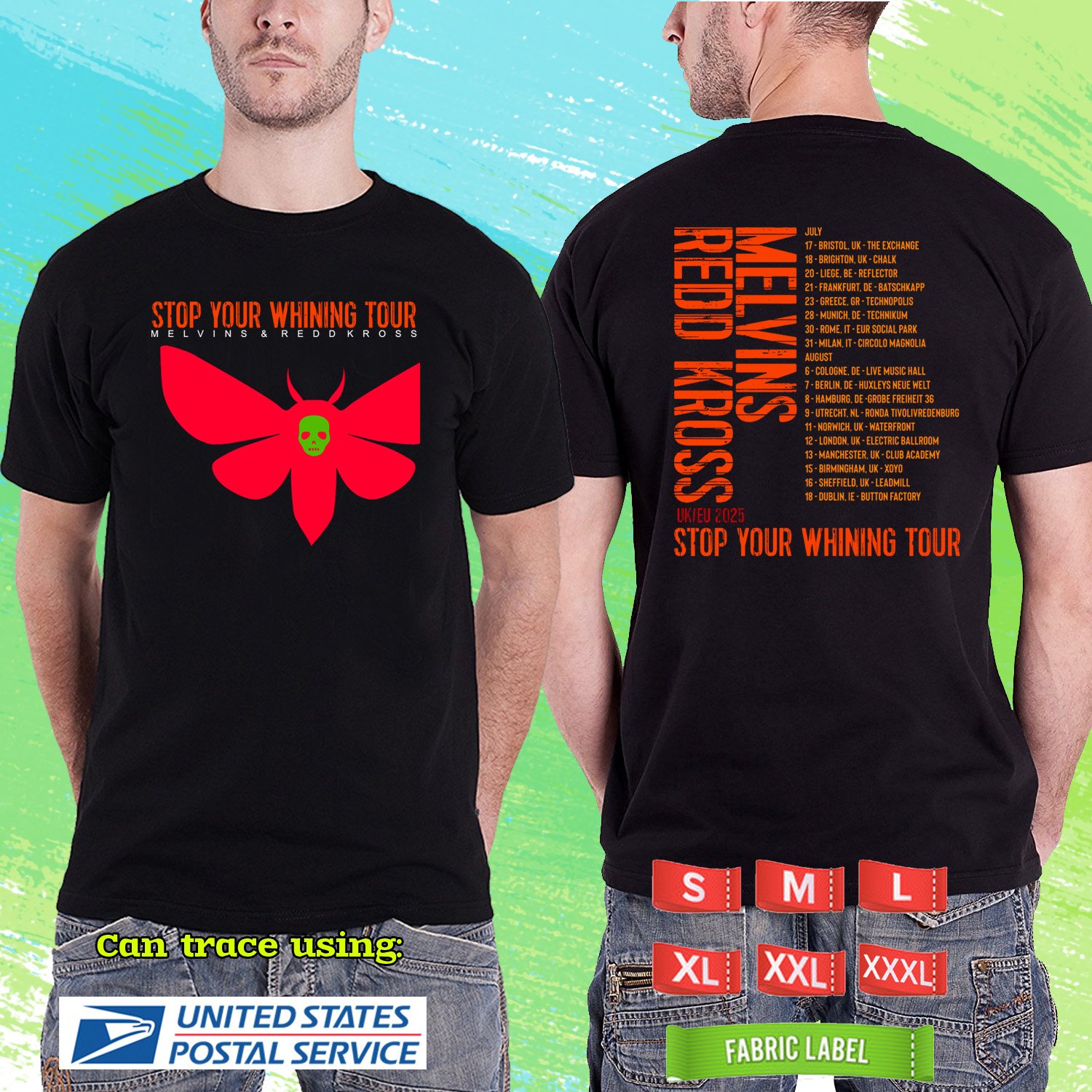 MELVINS & REDD KROSS STOP YOUR WHINING EU/UK TOUR 2025. MELVINS. REDD KROSS. TSHIRT UNISEX RDF01