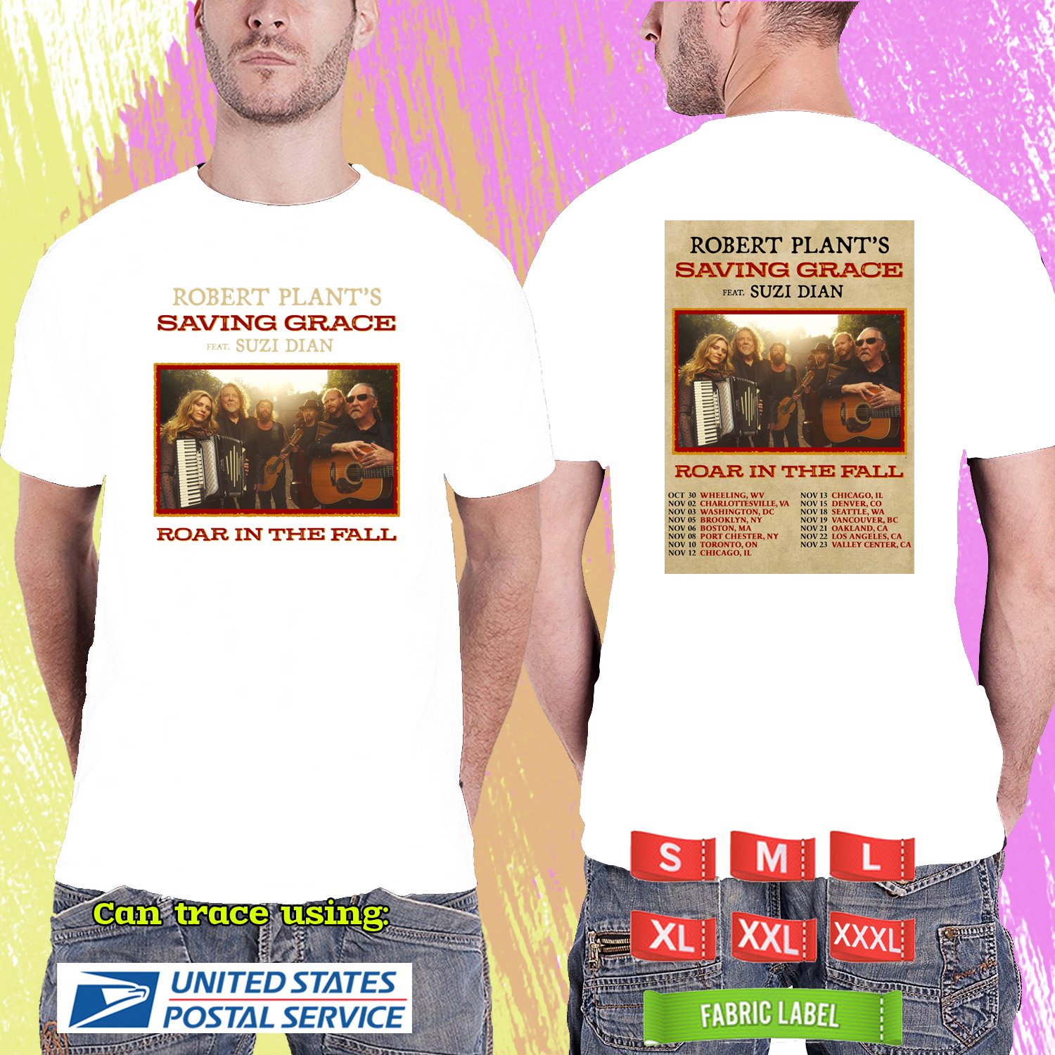 ROBERT PLANT ROAR IN THE FALL N.AMERICA TOUR 2025. ROBERT PLANT. WHITE TSHIRT UNISEX RDF01