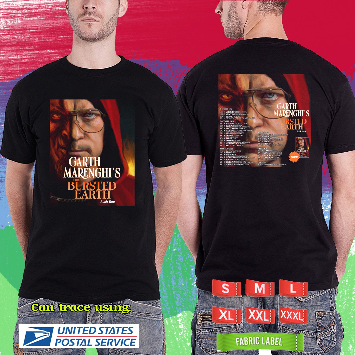 GARTH MARENGHI THIS BURSTED EARTH BOOK WORLD TOUR 2025/2026. BLACK TSHIRT UNISEX RDF01