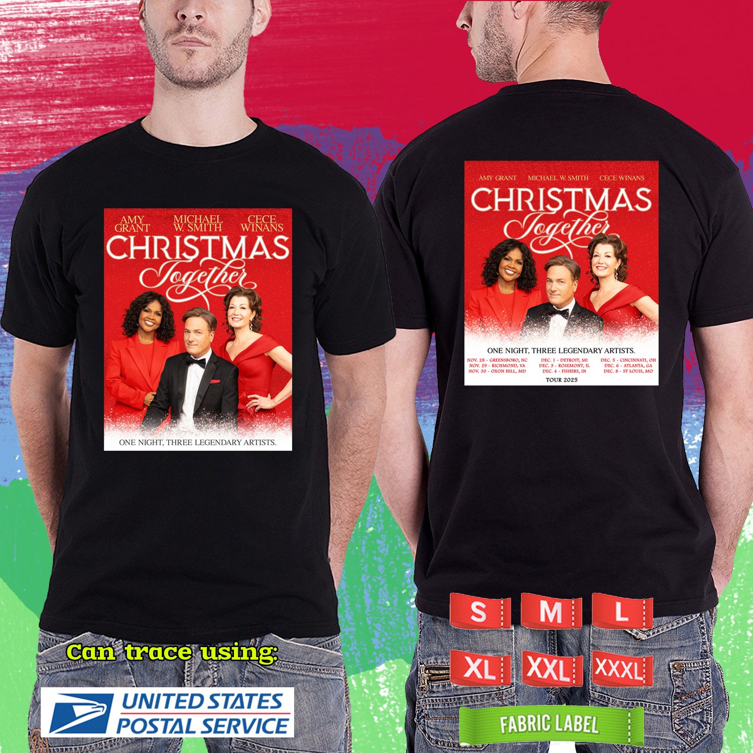 CHRISTMAS TOGETHER AMY GRANT CECE WINANS TOUR 2025. CECE WINANS. BLACK TSHIRT UNISEX RDF01