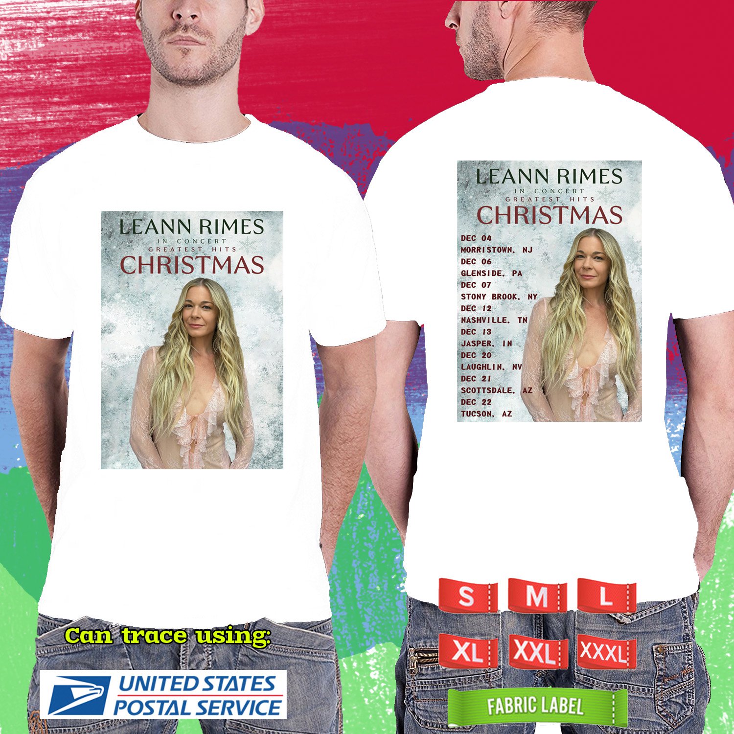 LEE ANN RIMES GREATEST HITS CHRISTMAS TOUR 2025. LEE ANN RIMES. WHITE TSHIRT UNISEX RDF01