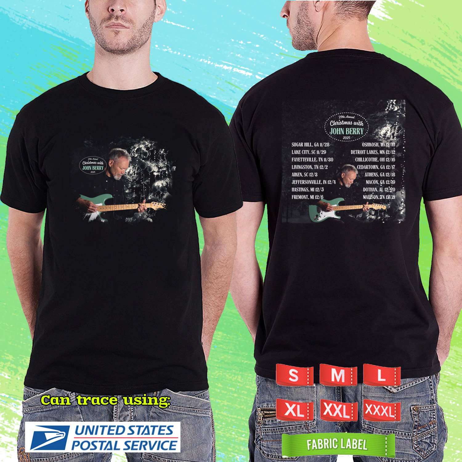 JOHNY BERRY CHRISTMAS WITH 29TH ANNUAL TOUR 2025. JOHNY BERRY. BLACK TSHIRT UNISEX RDF01