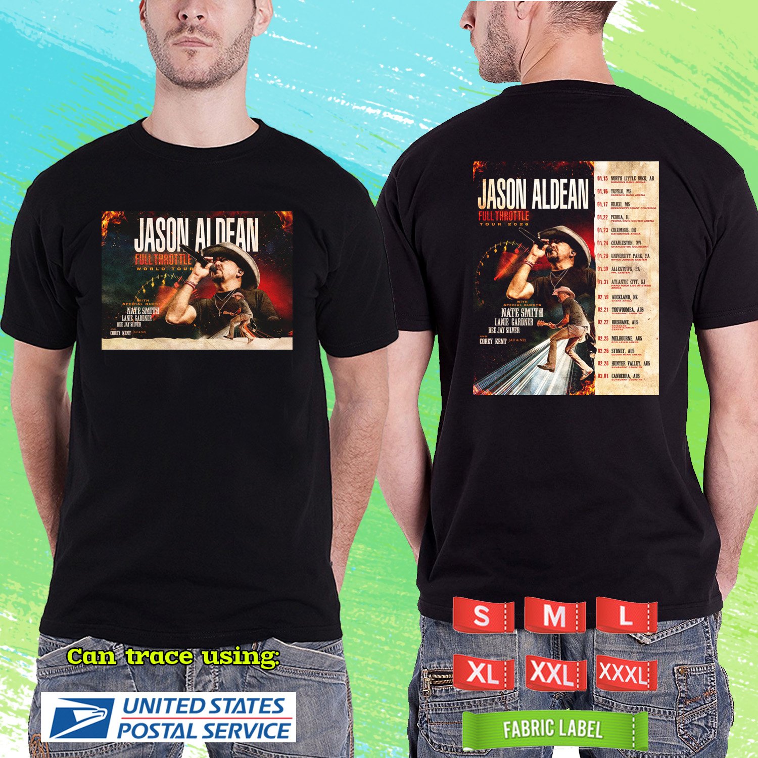 JASON ALDEAN FULL THROTTLE USA  & AU TOUR 2026. JASON ALDEAN TOUR. BLACK TSHIRT UNISEX RDF01