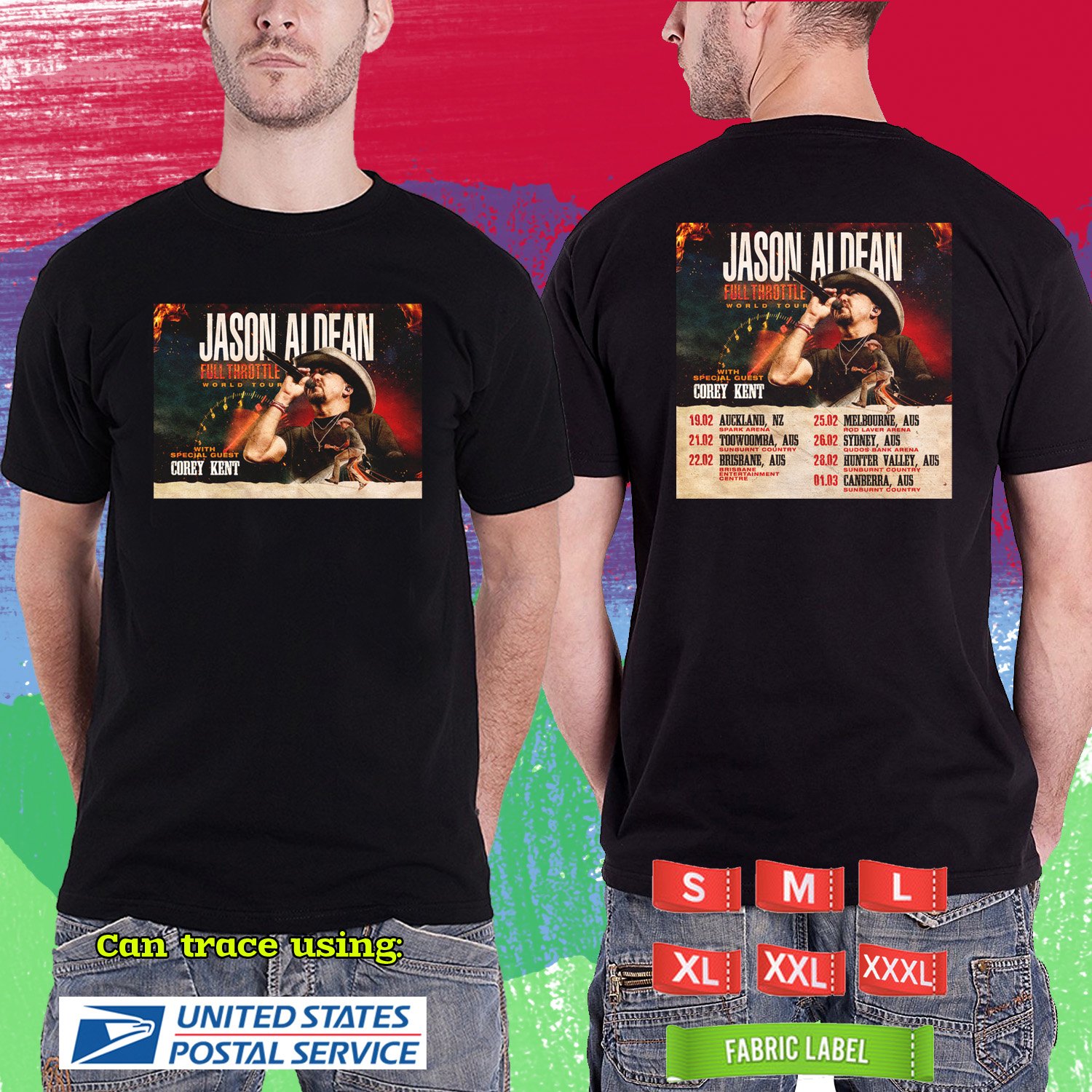 JASON ALDEAN FULL THROTTLE AUSTRALIA TOUR 2026. JASON ALDEAN TOUR. BLACK TSHIRT UNISEX RDF01