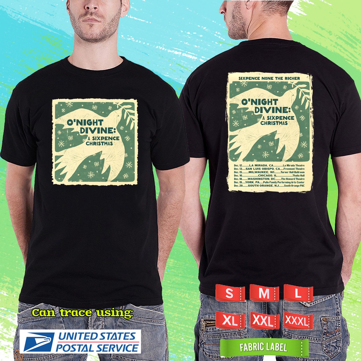 SIXPENCE NONE THE RICHER O'NIGHT DIVINE SIXPENCE CHRISTMAS TOUR 2025. BLACK TSHIRT UNISEX RDF01