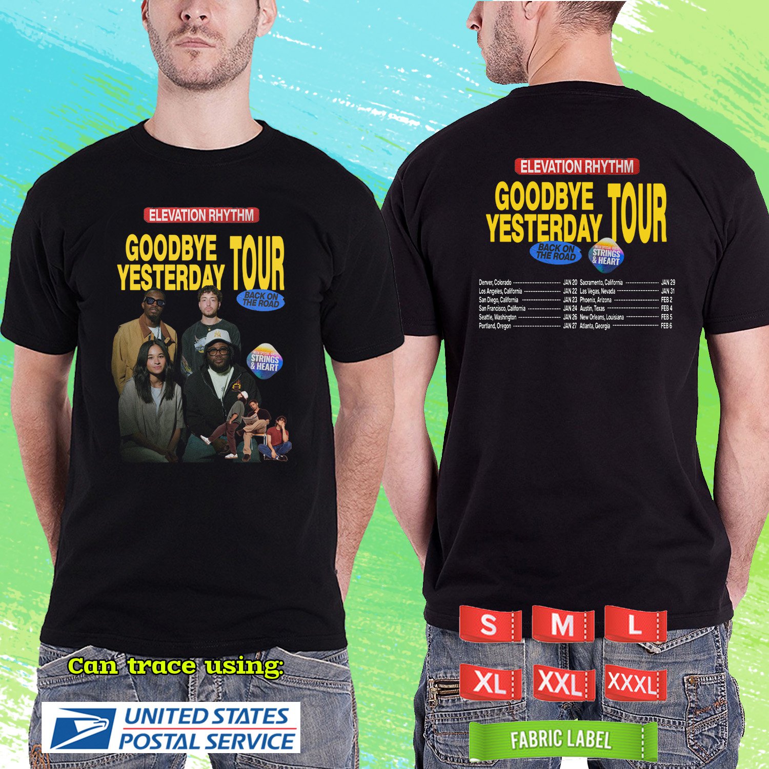 ELEVATION RYHTHM GOODBYE YESTERDAY BACK ON ROAD TOUR 2026. ELEVATION RYHTHM. BLACK TSHIRT RDF01