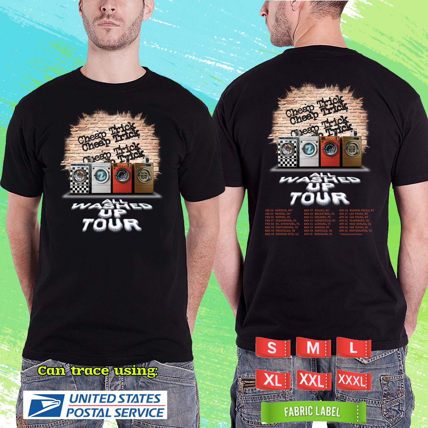 CHEAP TRICK ALL WASHED UP US TOUR 2026. CHEAP TRICK. BLACK TSHIRT UNISEX RDF01
