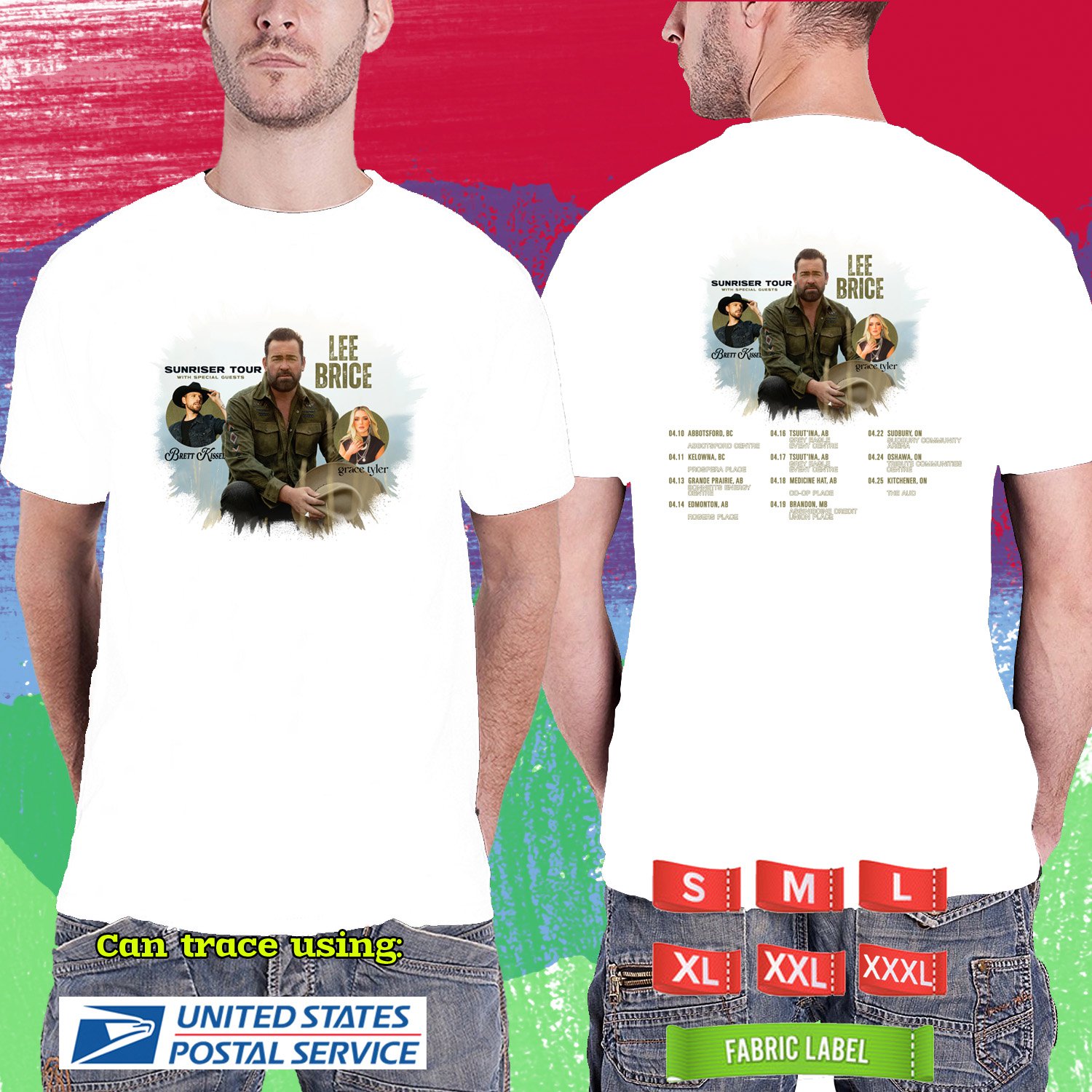 LEE BRICE SUNRISER CANADA TOUR 2026. LEE BRICE. WHITE TSHIRT UNISEX RDF01