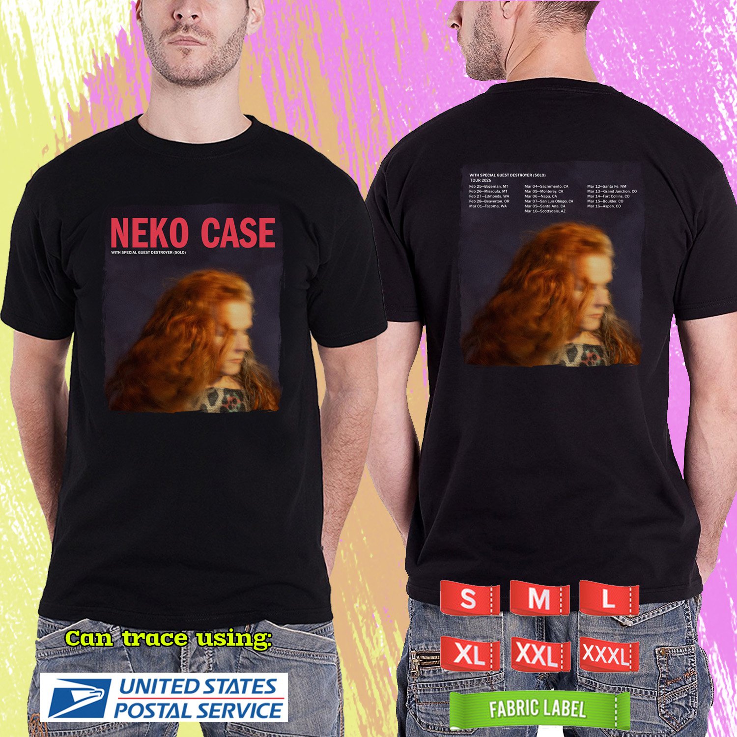 NEKO CASE SOLO TOUR 2026 WITH DESTROYER. NEKO CASE. BLACK TSHIRT UNISEX RDF01