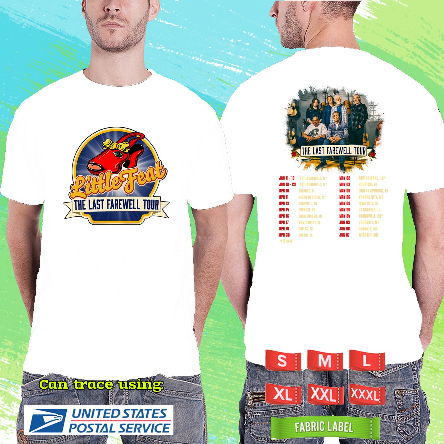 LITTLE FEAT THE LAST FAREWELL USA TOUR 2026. LITTLE FEAT. WHITE TSHIRT UNISEX RDF01