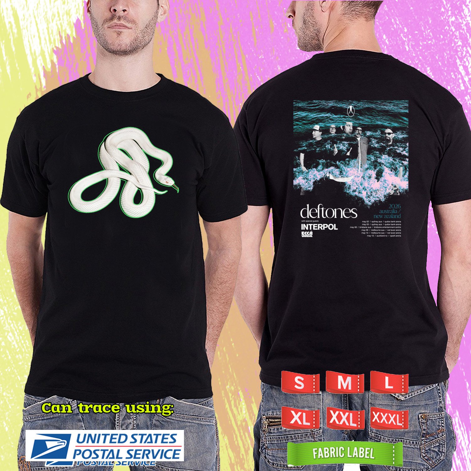 DEFTONES AUSTRALIA TOUR 2026. DEFTONES. BLACK TSHIRT UNISEX RDF01