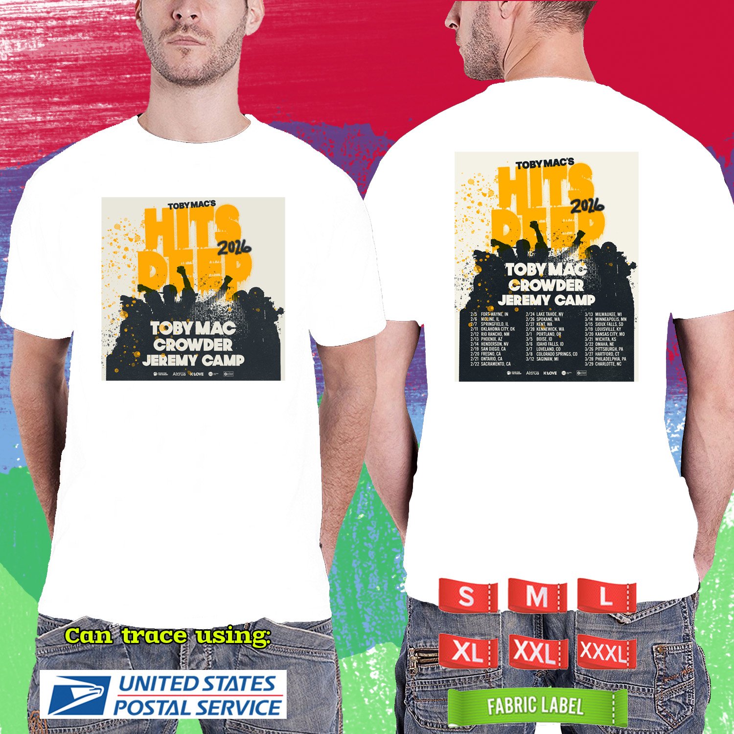 TOBY MAC's HITS DEEP USA TOUR 2026. TOBY MAC. WHITE TSHIRT UNISEX RDF01